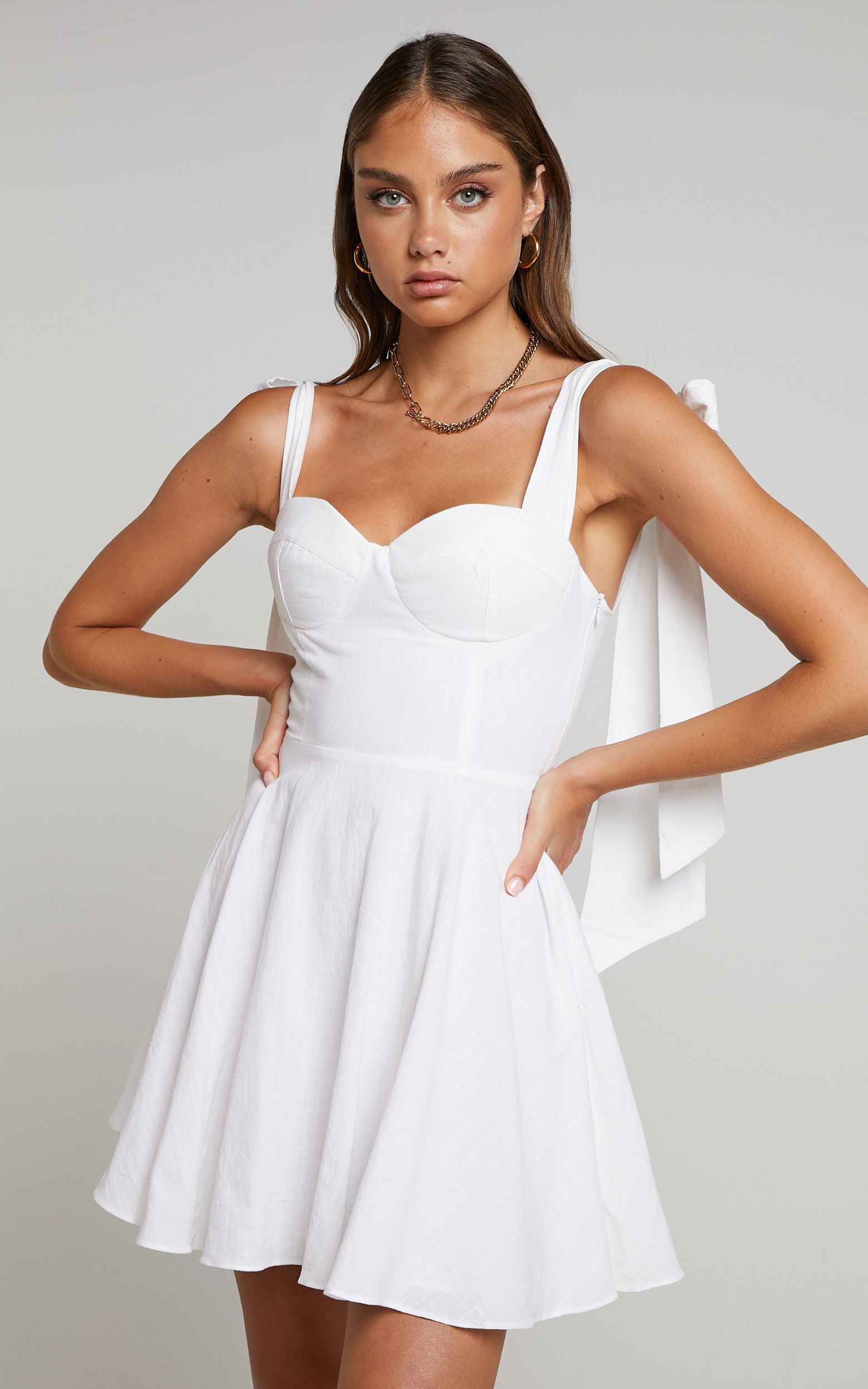 Girley Bow Strap Mini Dress in White - 04, WHT1, hi-res image number null
