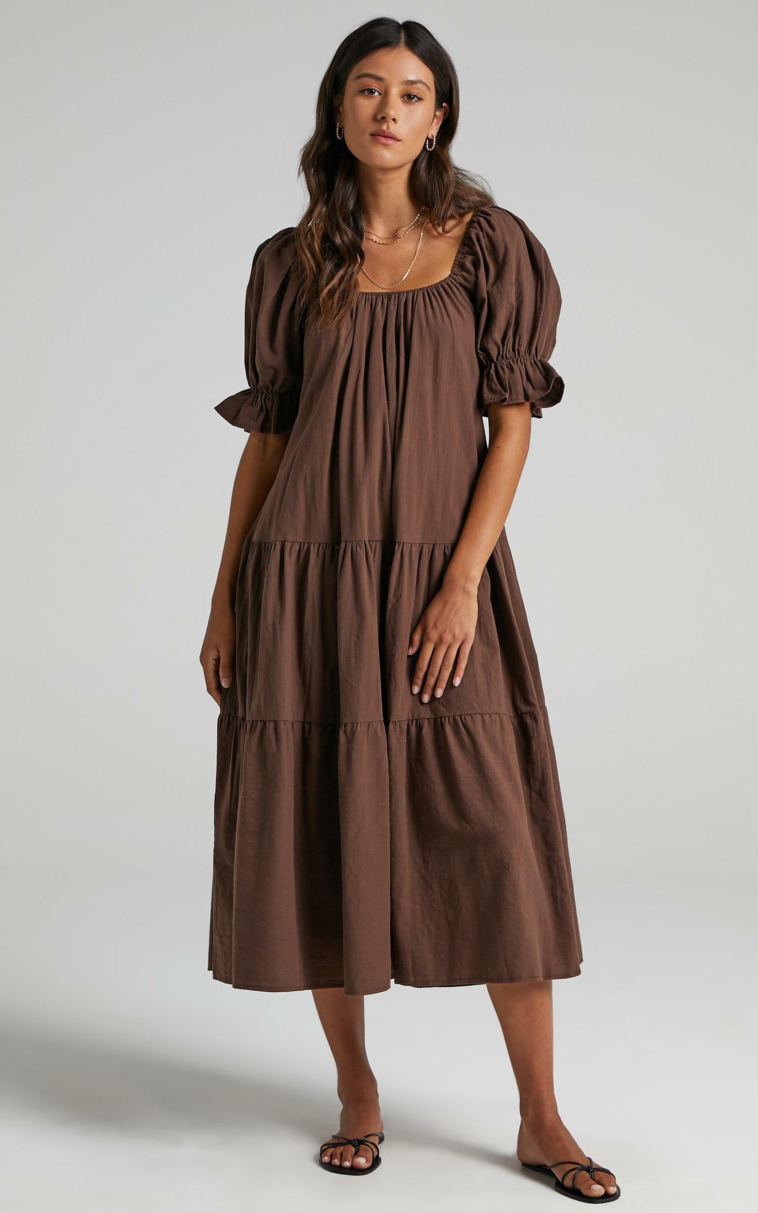 Zaharrah Dress in Chocolate Linen Look | Showpo