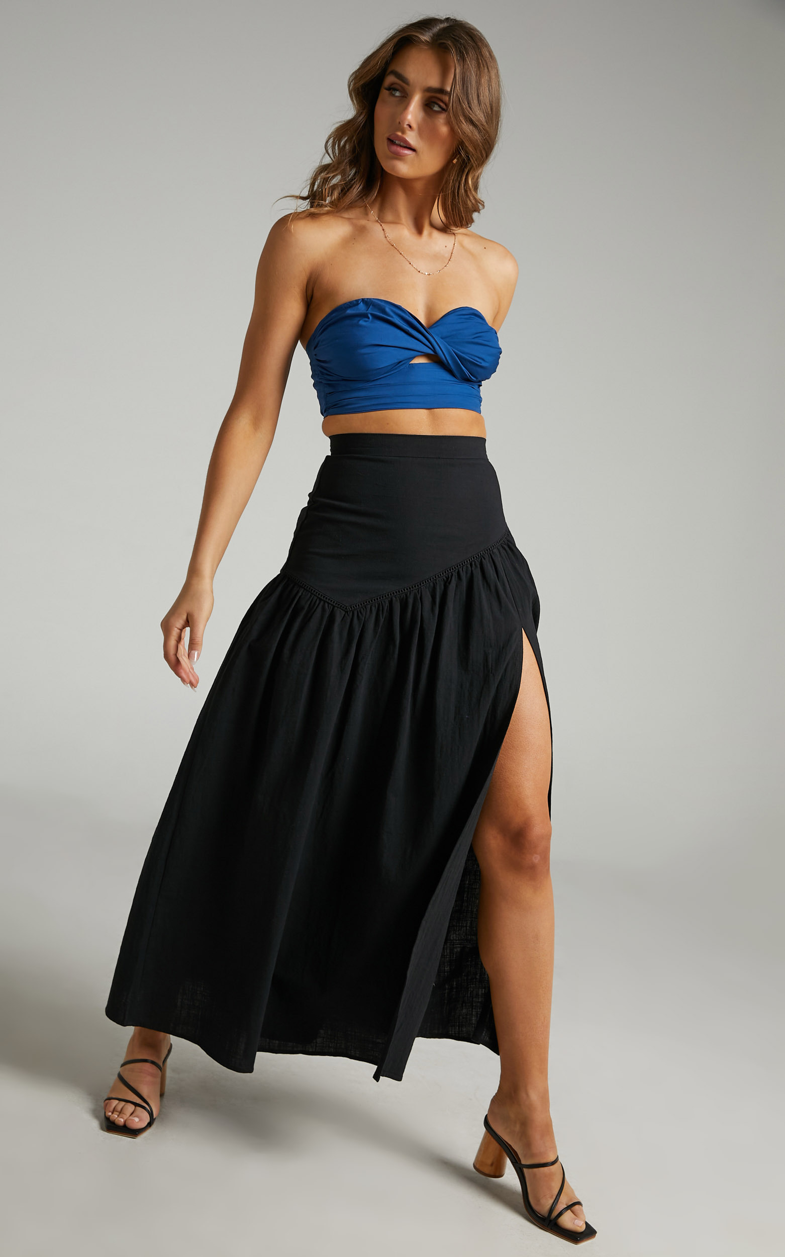 Jalena Thigh Slit Asymmetric Maxi Skirt in Black - 04, BLK1, hi-res image number null