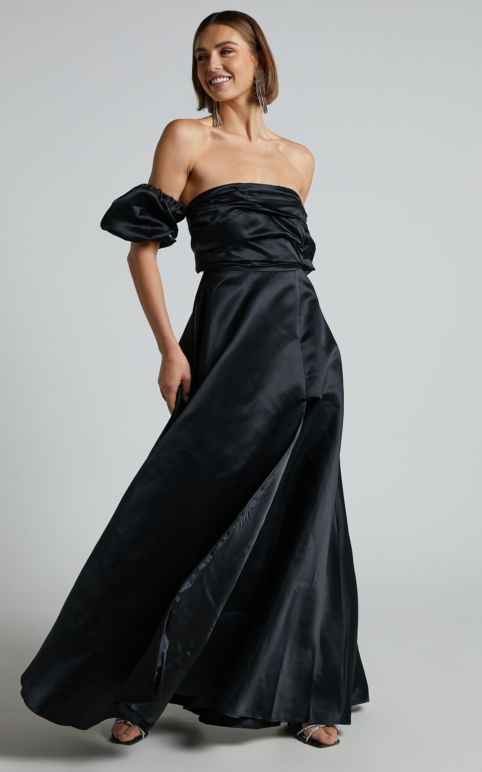 Faith Maxi Dress - Off Shoulder Puff Sleeve Dress in Black 