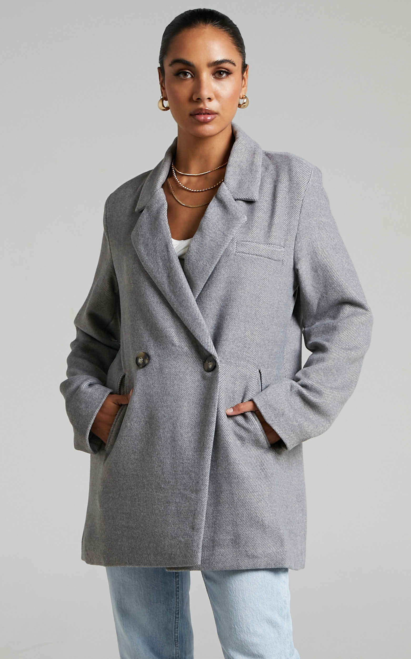 Kora Oversized Button Up Coat in Grey - 06, GRY1, hi-res image number null