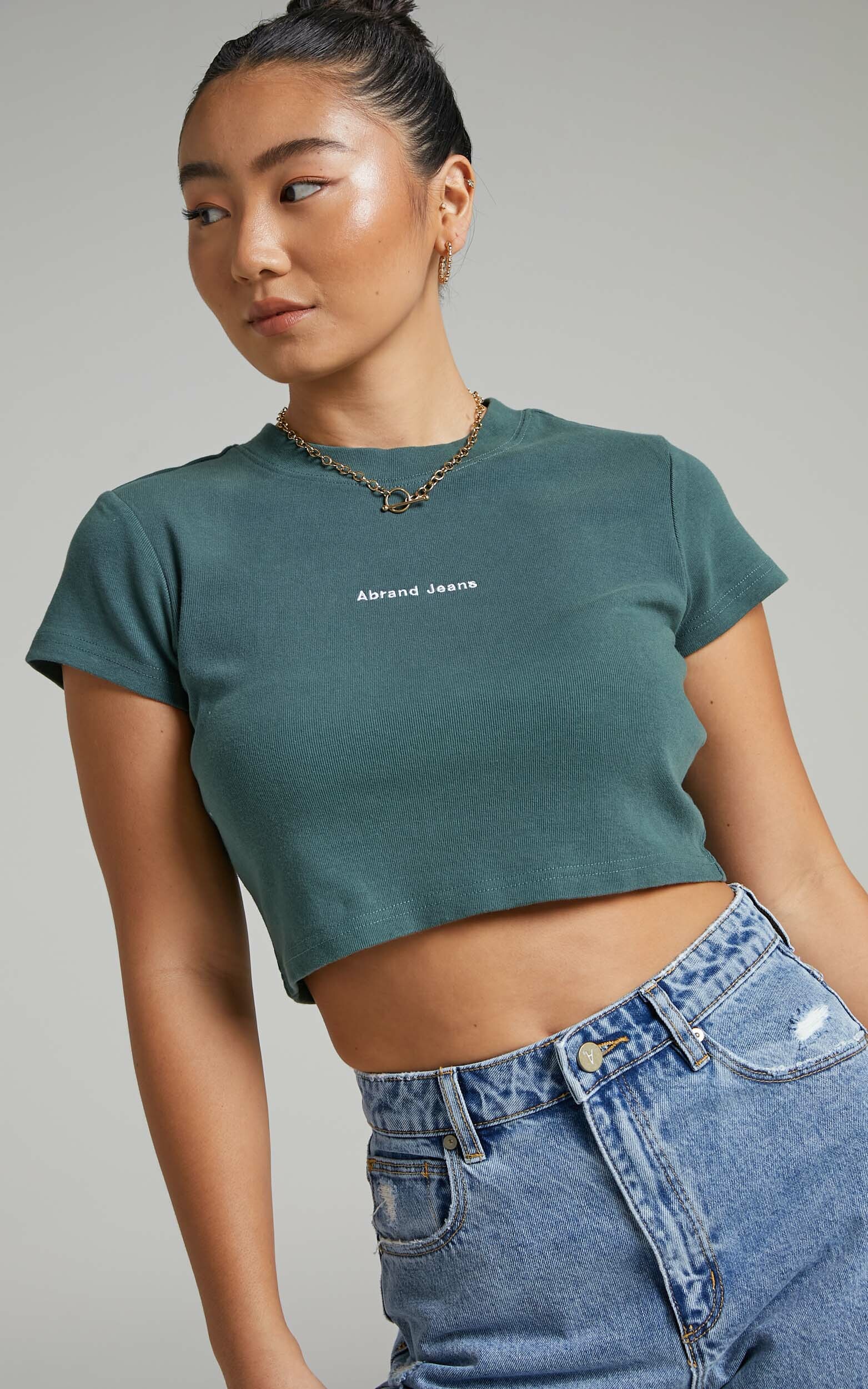 Abrand - A 90's Crop Tee in 90s Green - L, GRN1, hi-res image number null