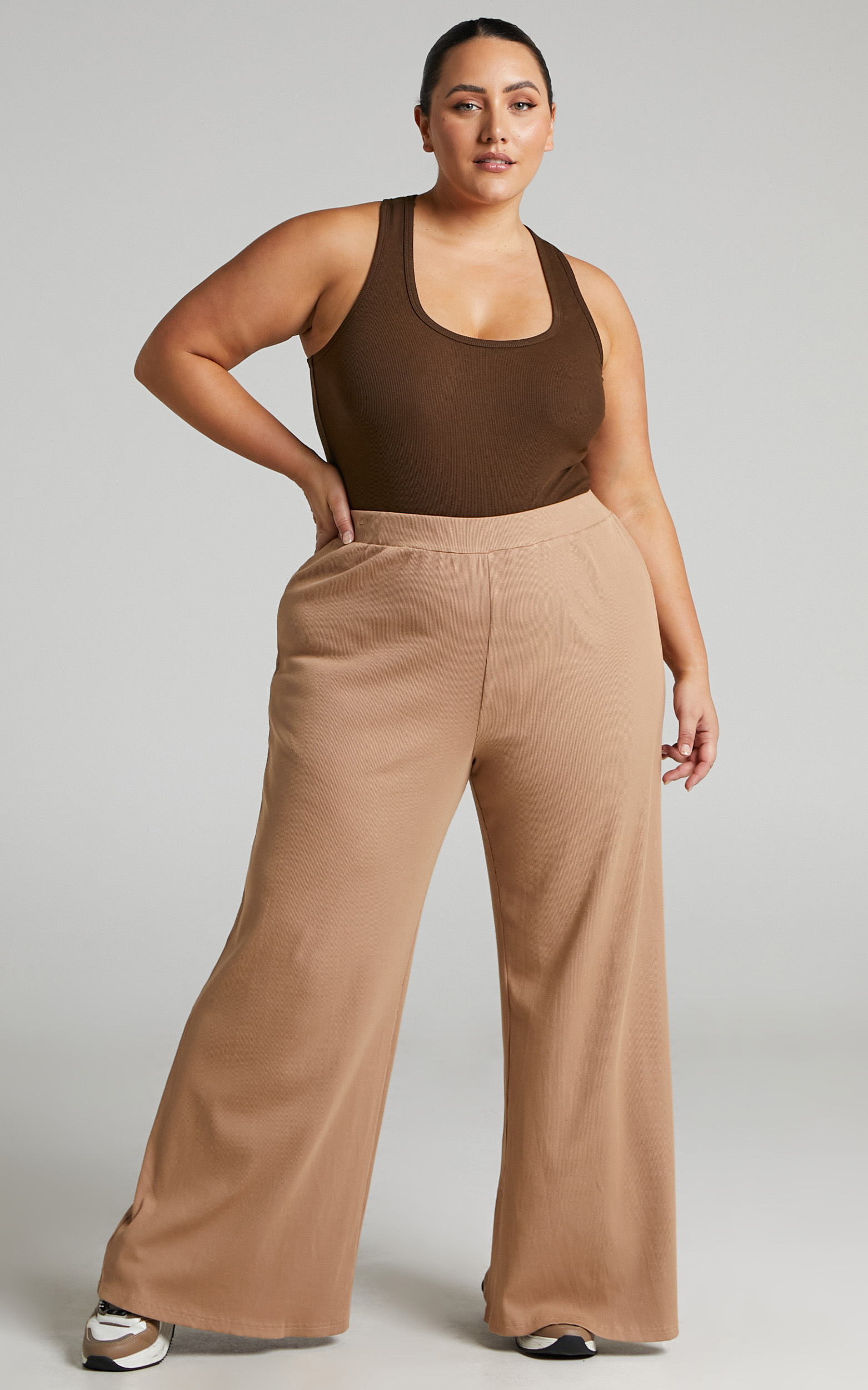 Amalthea Wide Leg Pant in Rib Knit in Camel - 04, BRN2, hi-res image number null