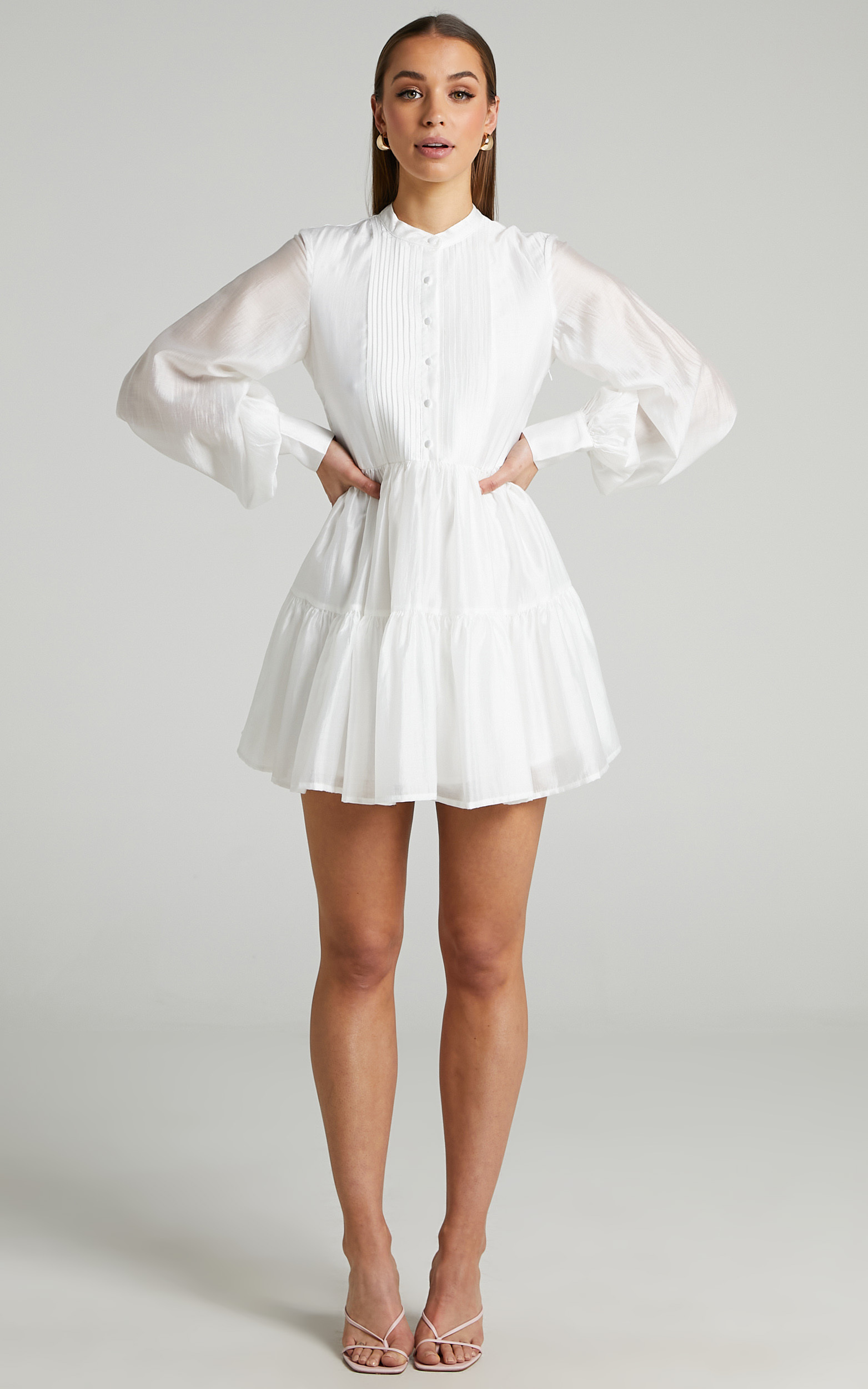 Kyra Pin Tuck Detail Tiered Shift Dress in Off White - 06, WHT3, hi-res image number null