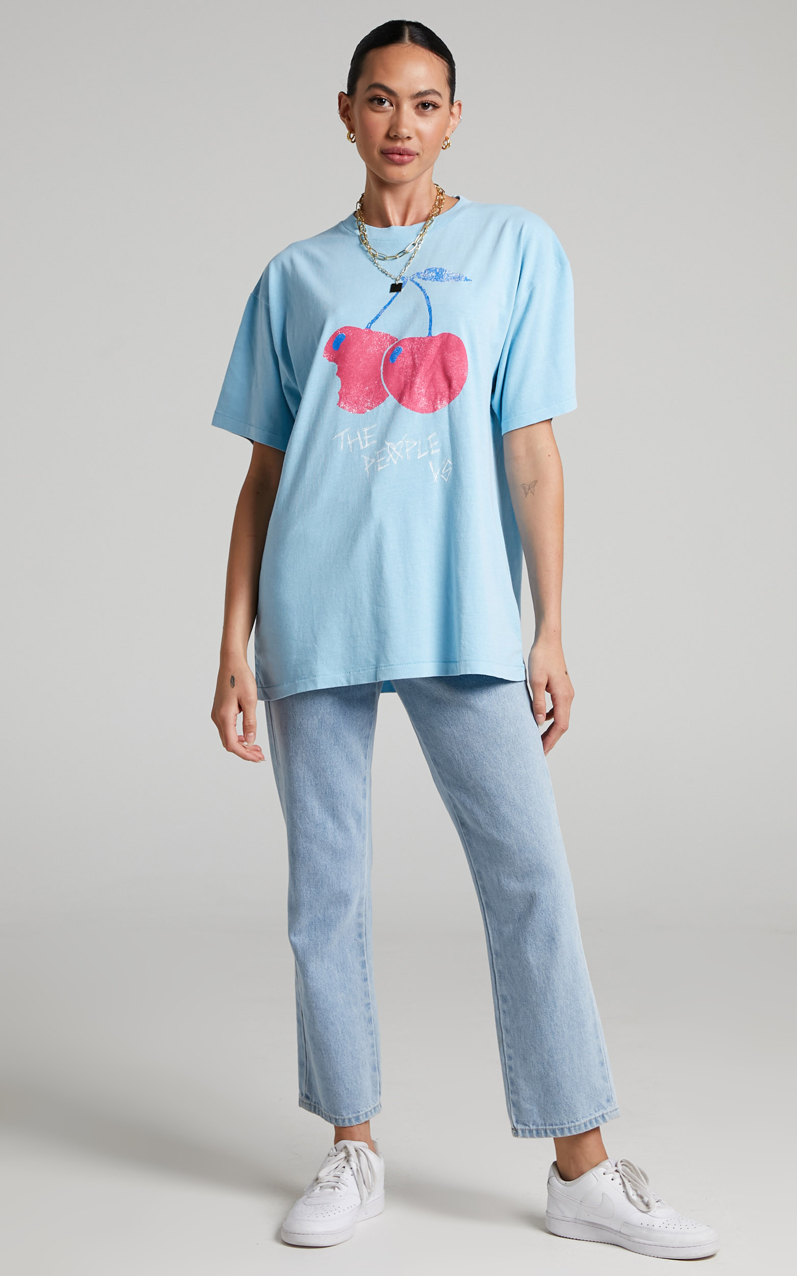 The People Vs - Sour Cherry Boyfriend Tee in Dusty Blue - XS, BLU1, hi-res image number null