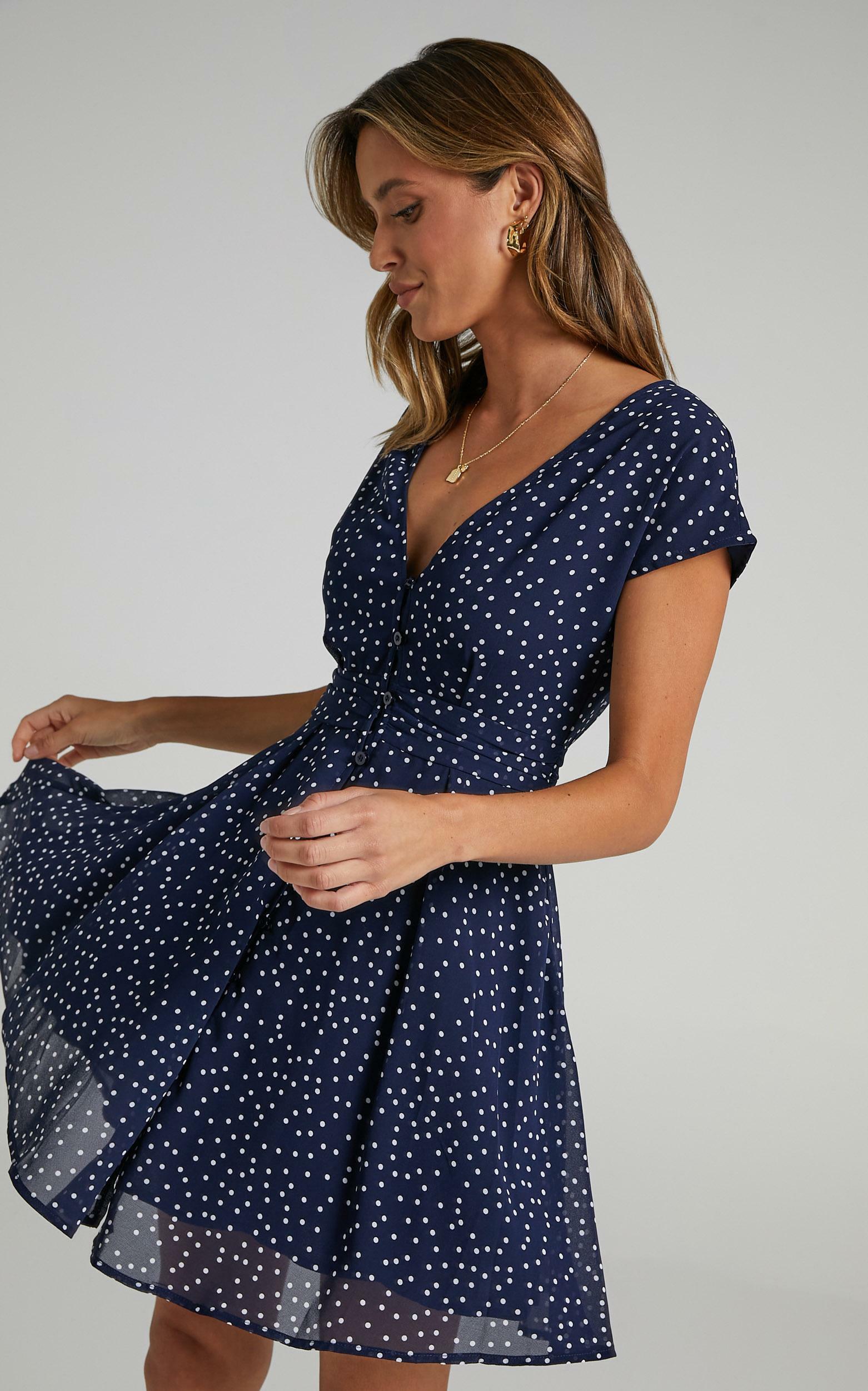 Hey Now A-line Mini Dress in Navy Spot - 20, NVY1, hi-res image number null