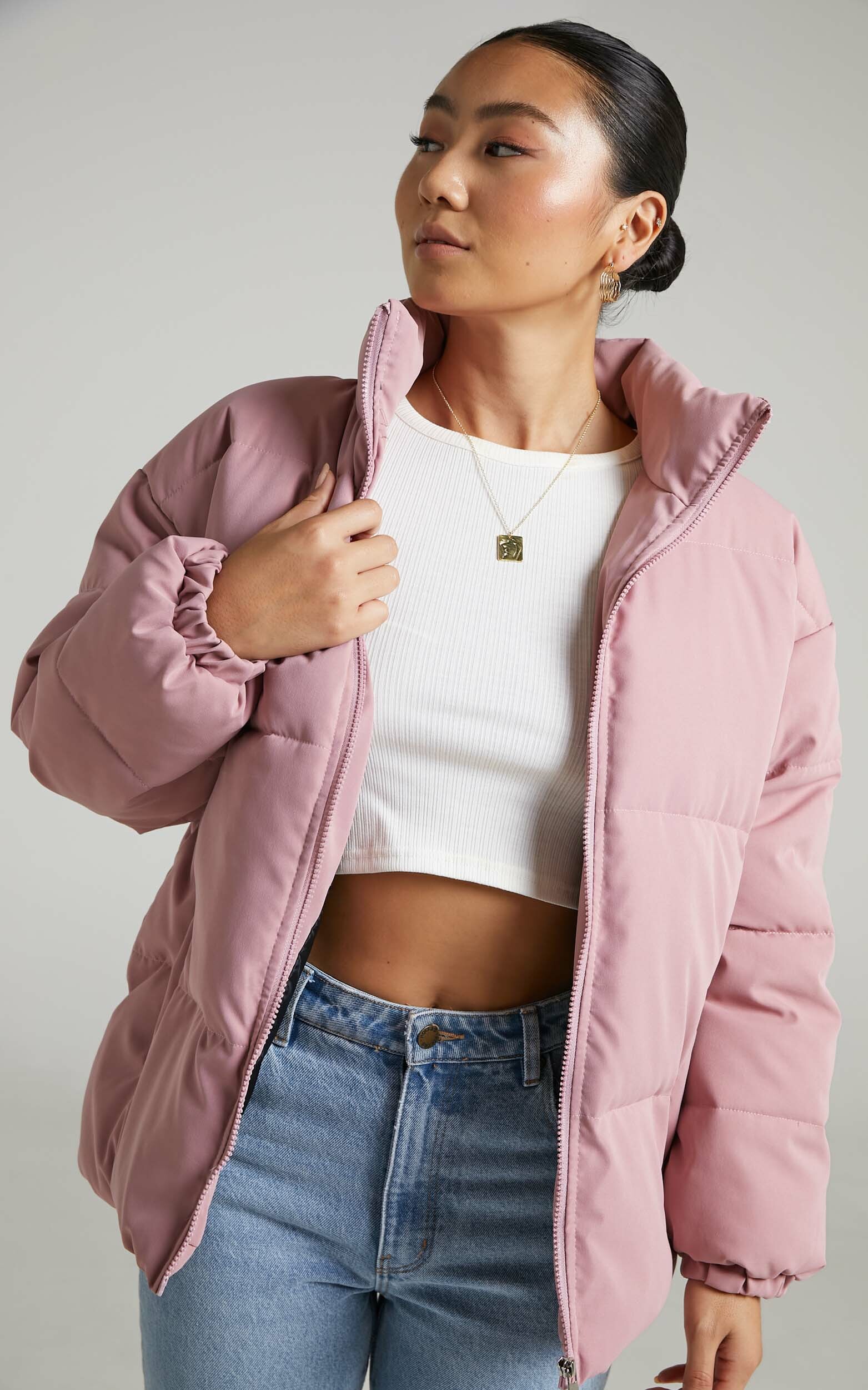 Frankelle Zip Front Quilted Puffer Jacket in Peach - 06, ORG1, hi-res image number null