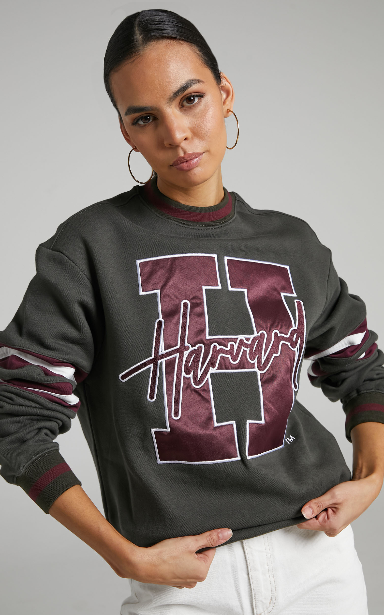 NCAA - LETTER MARK PANELLED CREW - Harvard University in Steel - L, GRY1, hi-res image number null