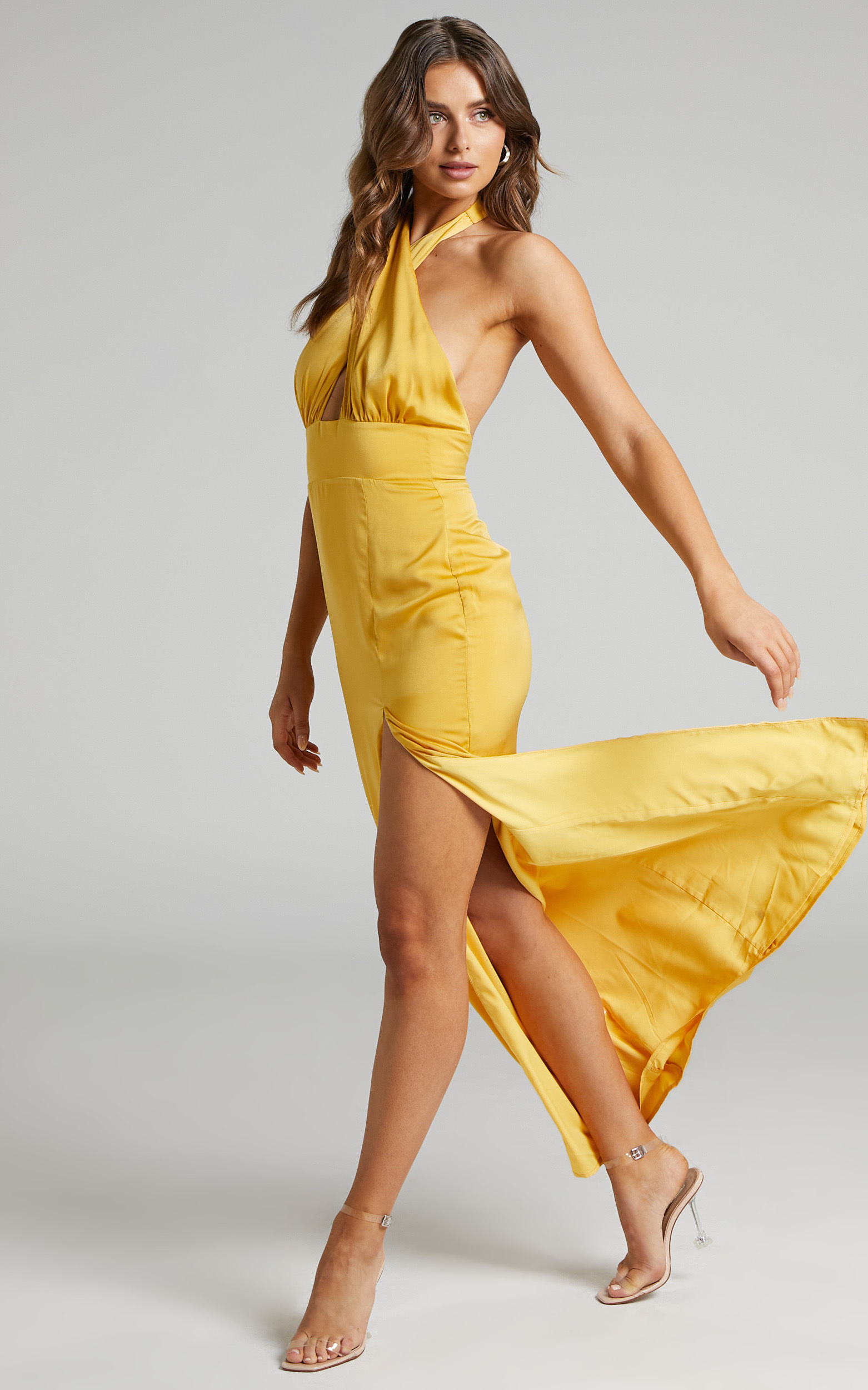 Erienne Open Back Halter Maxi Dress in Yellow - 04, YEL1, hi-res image number null