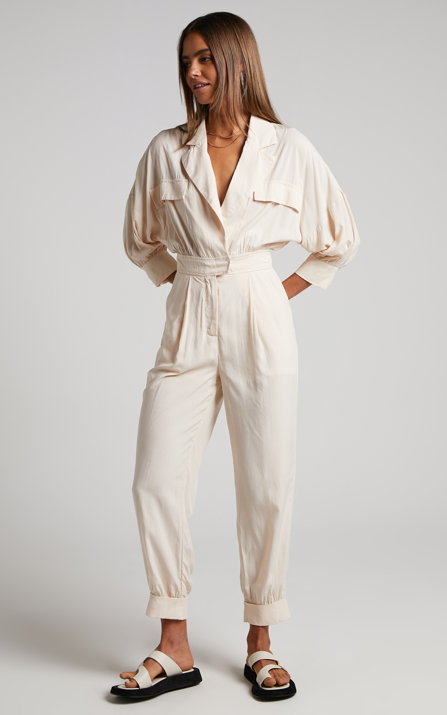 Ayelin Jumpsuit - Relaxed 3/4 Sleeve Jumpsuit in Cream - 06, CRE1, hi-res image number null
