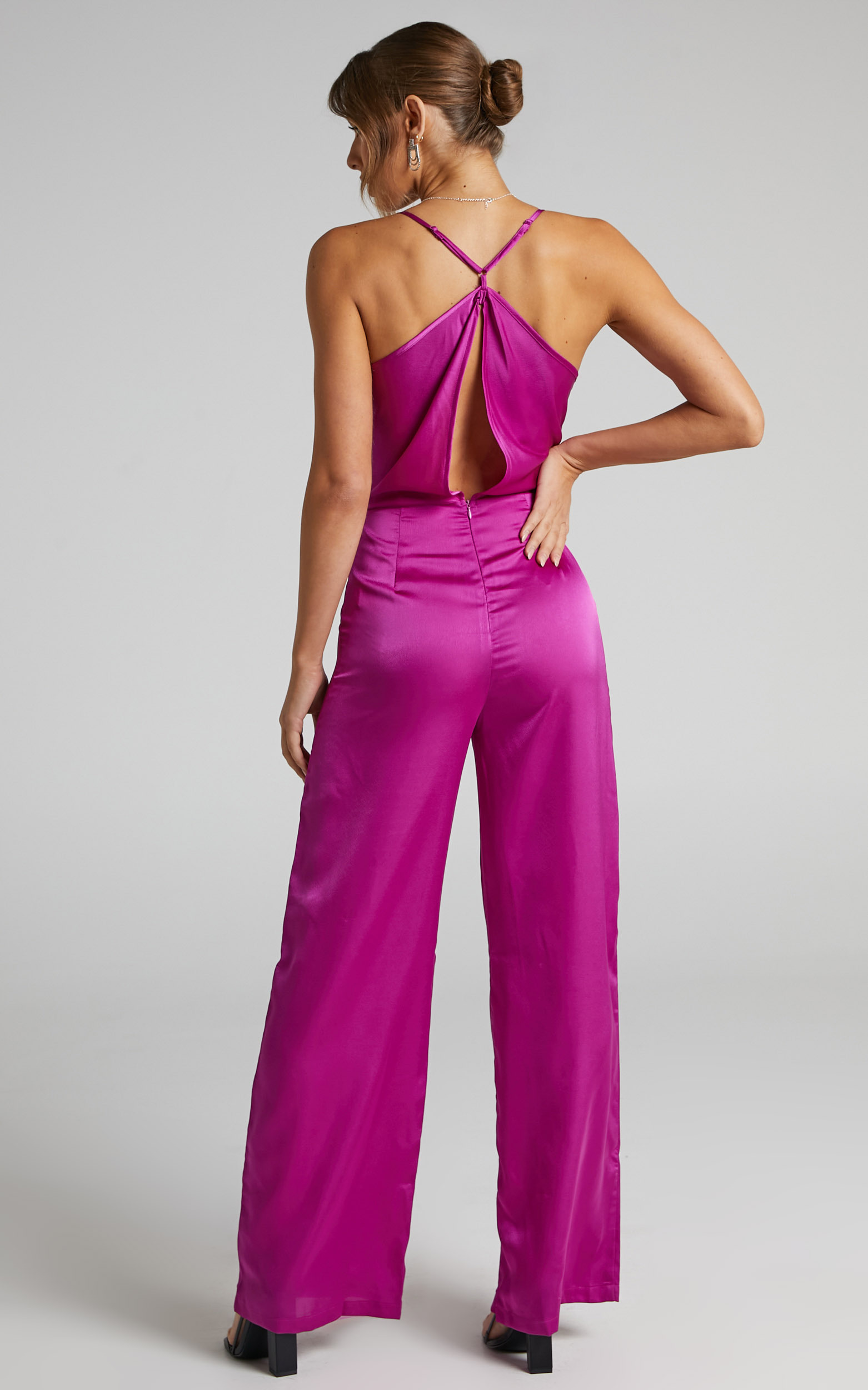 Kylene Cowl Neck Palazzo Satin Jumpsuit in Mulberry - 04, PRP2, hi-res image number null