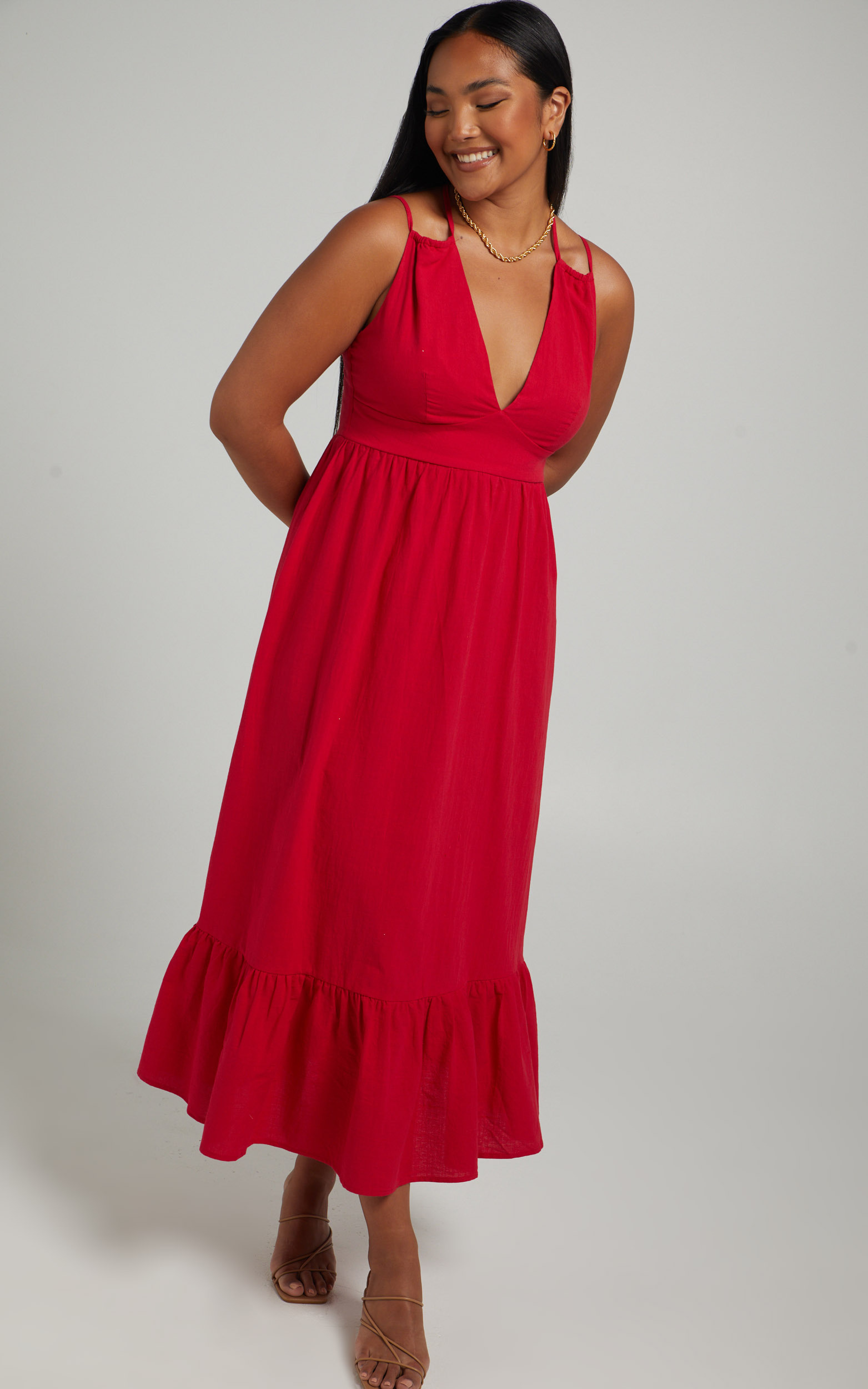 Zhan Double Strap Maxi Dress in Red - 06, RED1, hi-res image number null