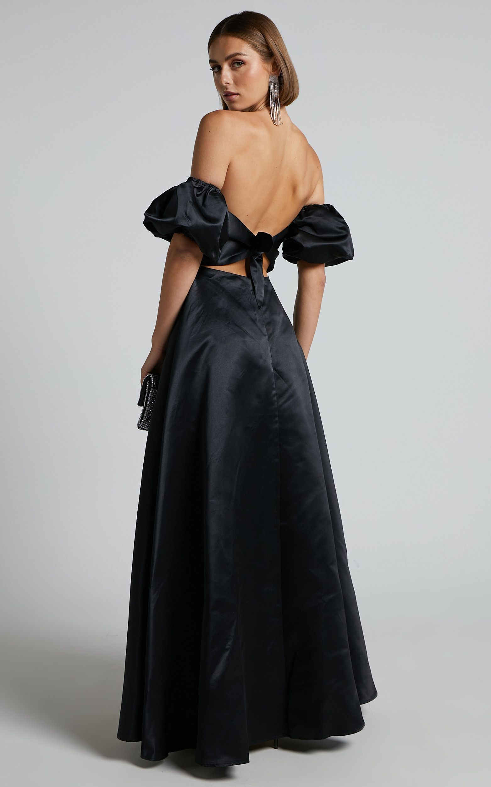 Faith Maxi Dress - Off Shoulder Puff Sleeve Dress in Black