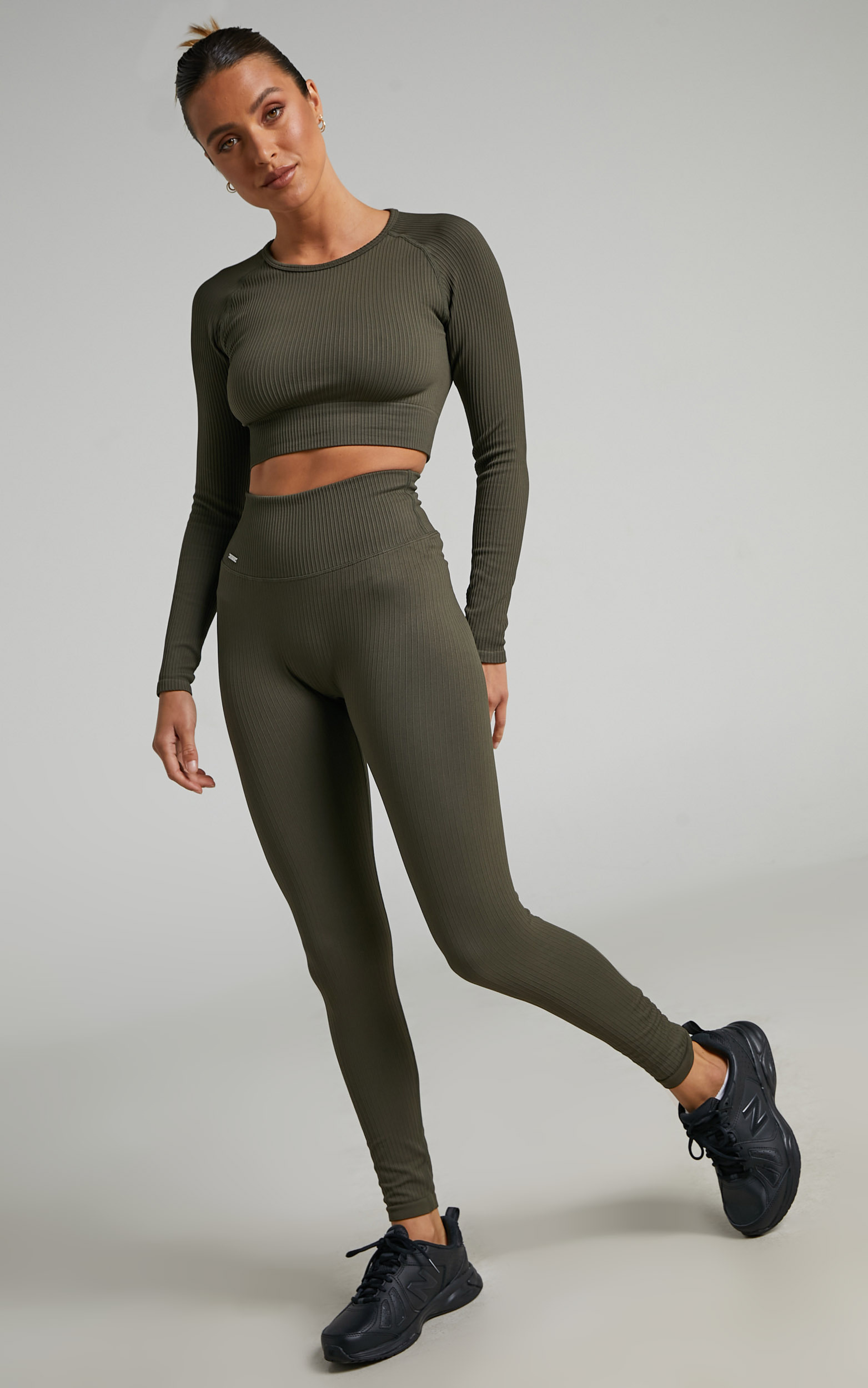 Aim'n - RIBBED SEAMLESS TIGHTS in Khaki - XS, GRN1, hi-res image number null