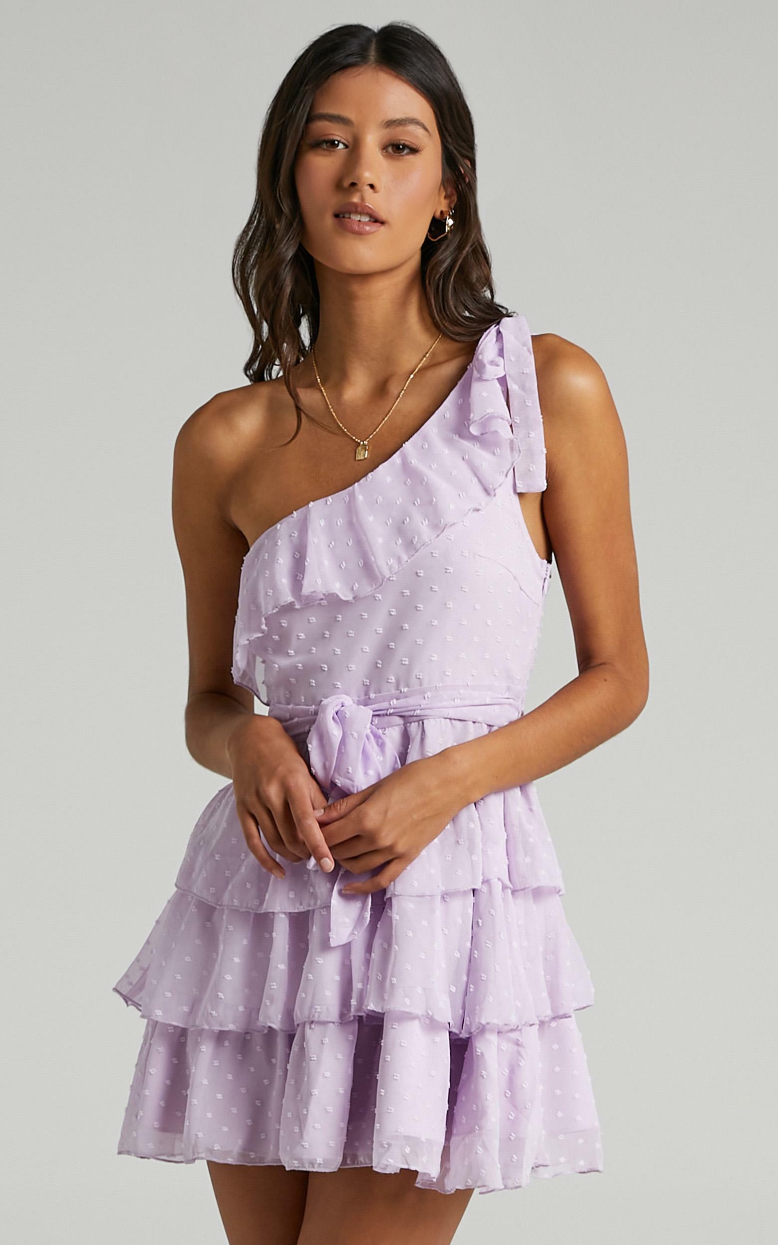 Darling I Am A Daydream One Shoulder Ruffle Mini Dress in Lilac - 04, PRP8, hi-res image number null