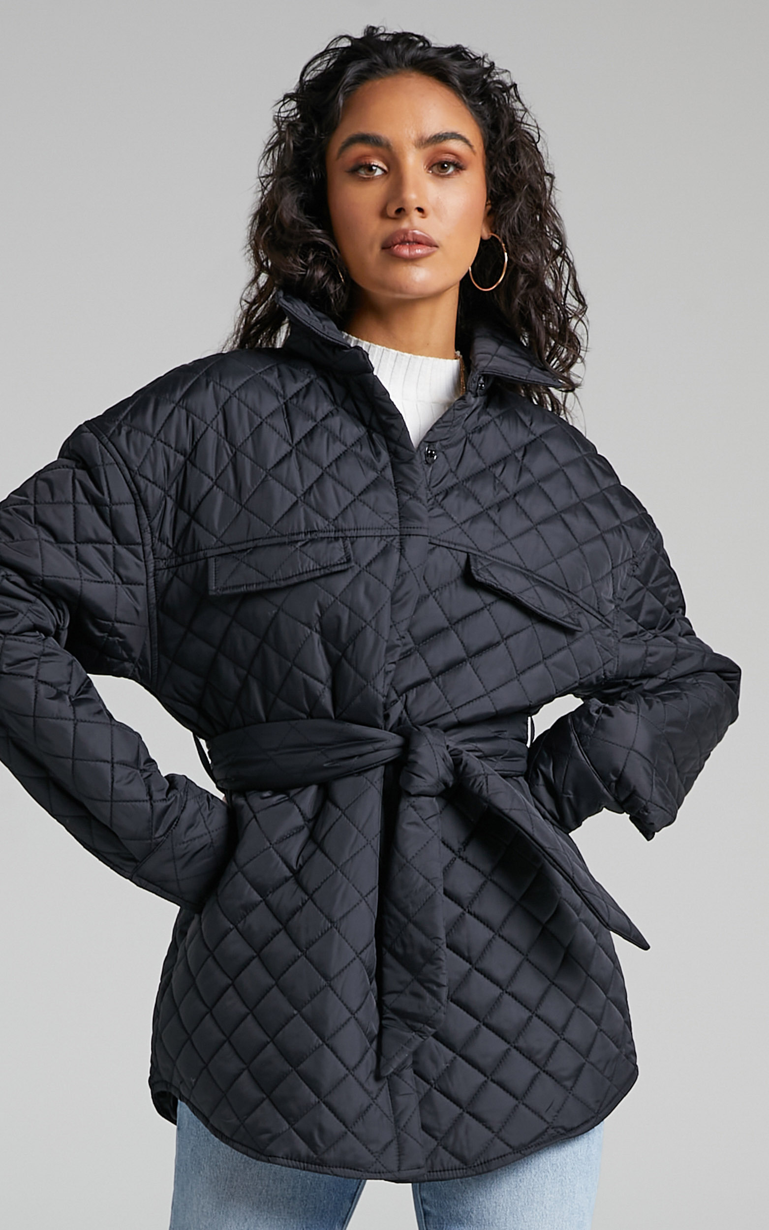 Adanna Quilted Button Up Jacket in Black - 06, BLK1, hi-res image number null