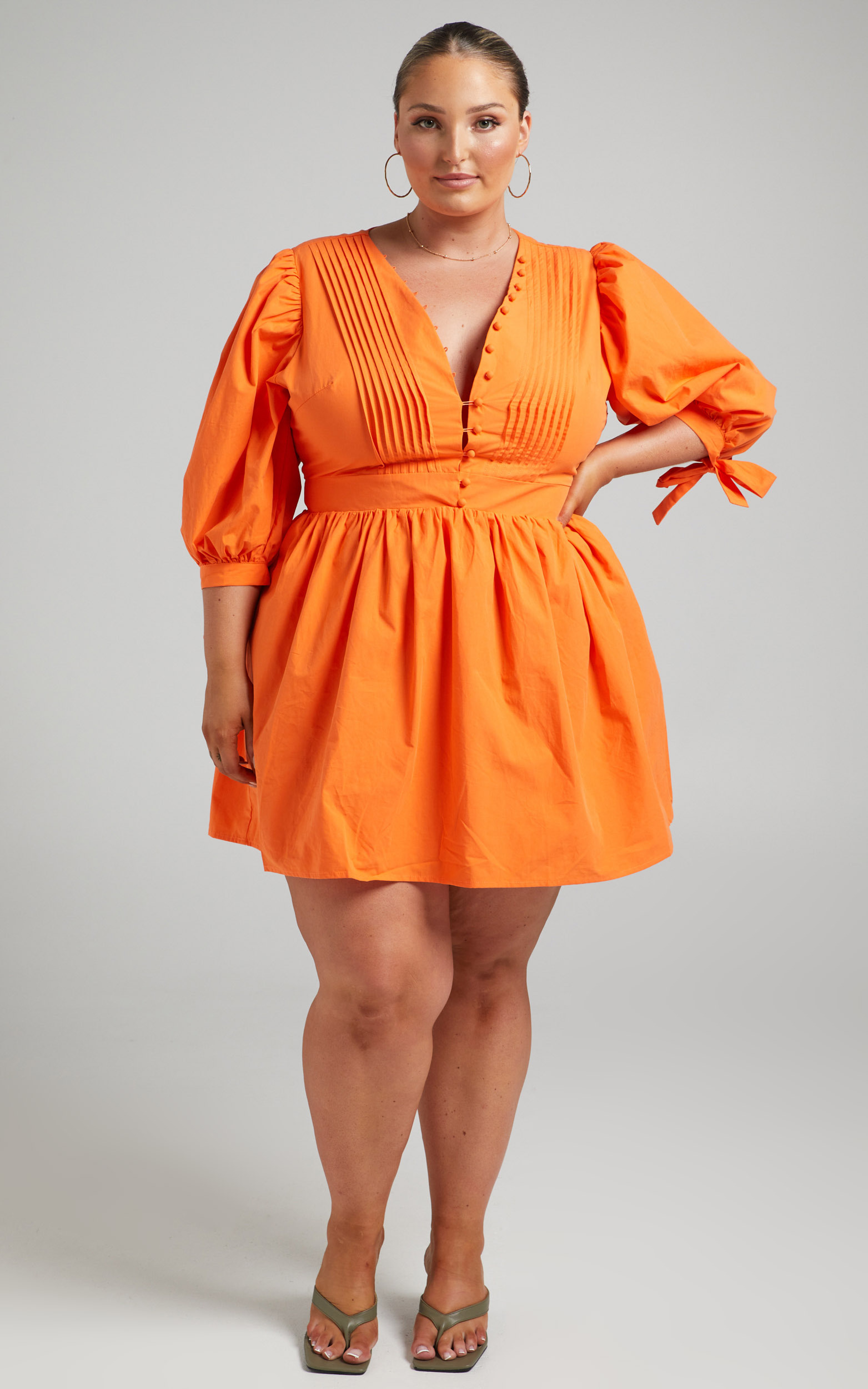 Zandra Puff Sleeve Poplin Mini Dress in Orange - 04, ORG3, hi-res image number null