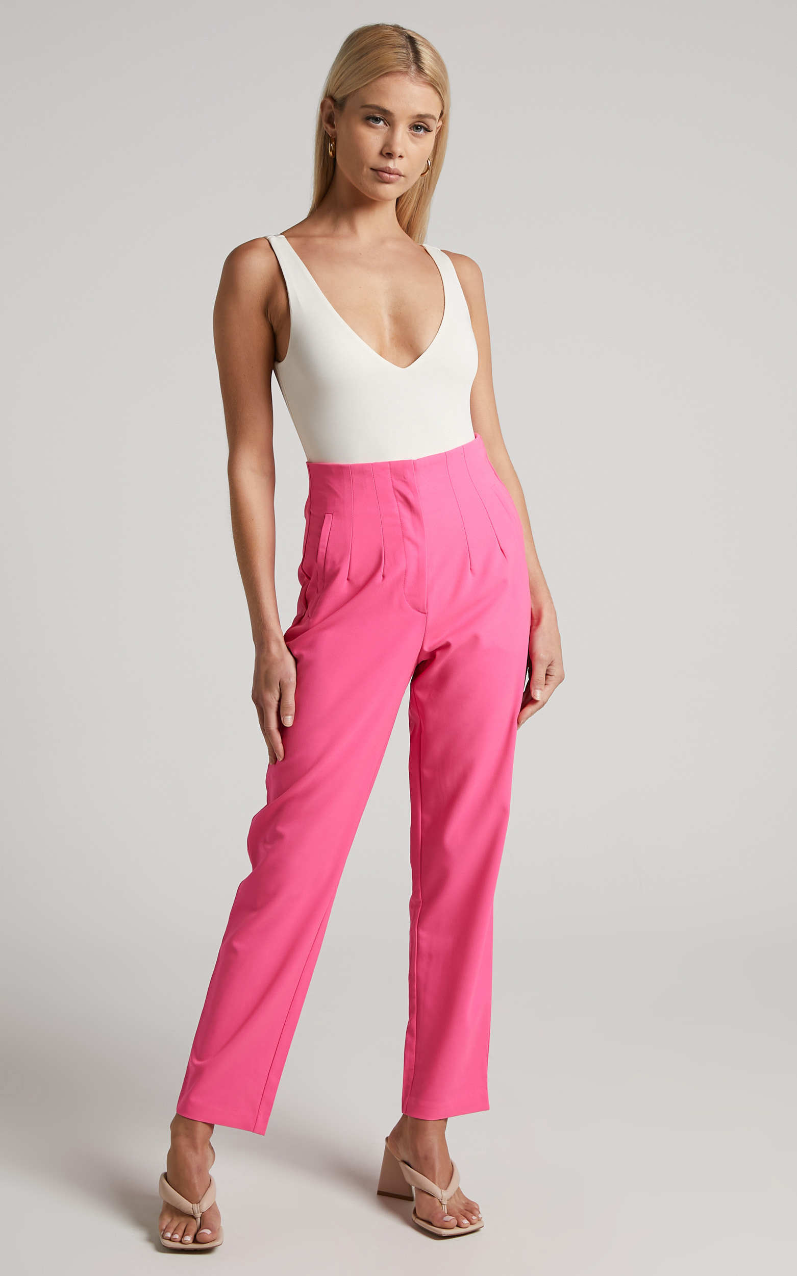 Abril Trousers - High Waisted Cropped Trousers in Hot Pink - 04, PNK1, hi-res image number null