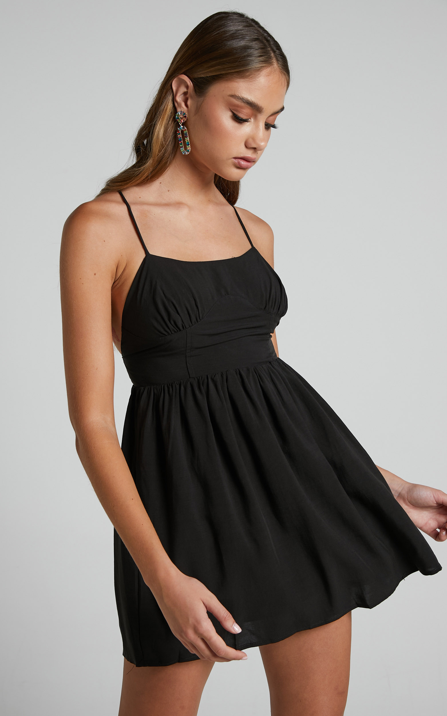 Beilla Mini Dress - Strappy Back Fit and Flare Dress in Black - 04, BLK1, hi-res image number null