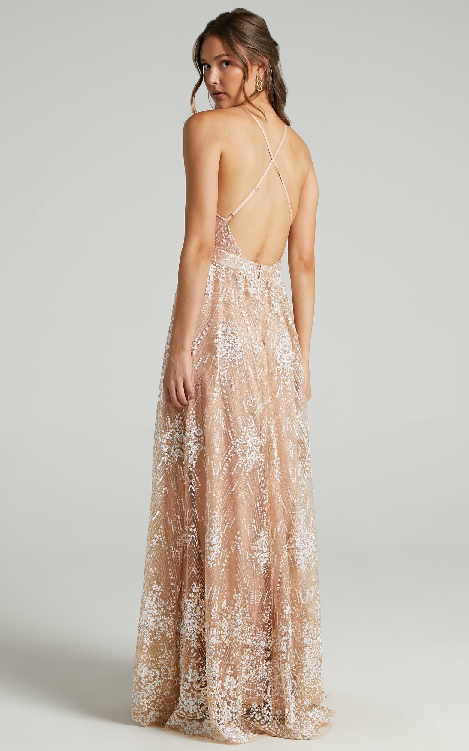 Her Crystal Eyes Maxi Dress in Rose Gold Glitter Tulle - 12, RSG1, hi-res image number null