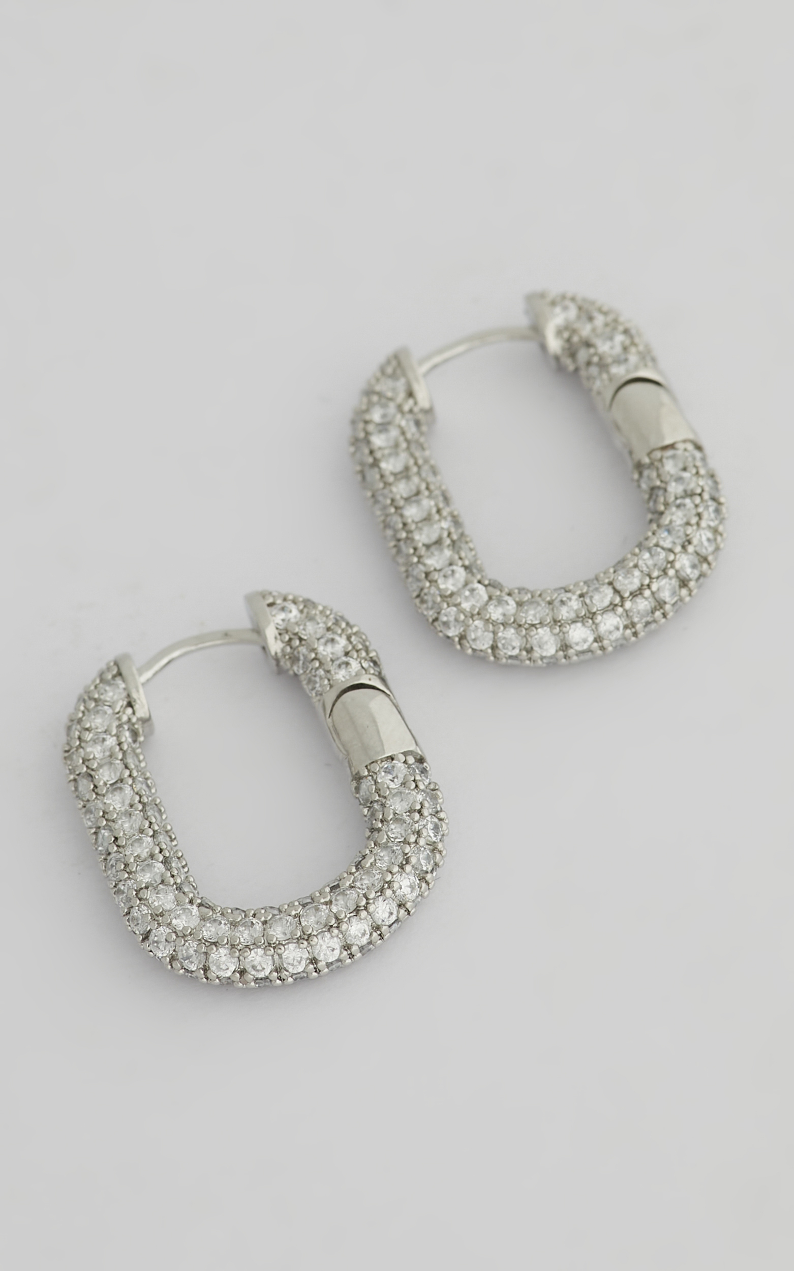 Luv AJ - XL Pave Chain Link Hoops in Silver - NoSize, SLV2, hi-res image number null