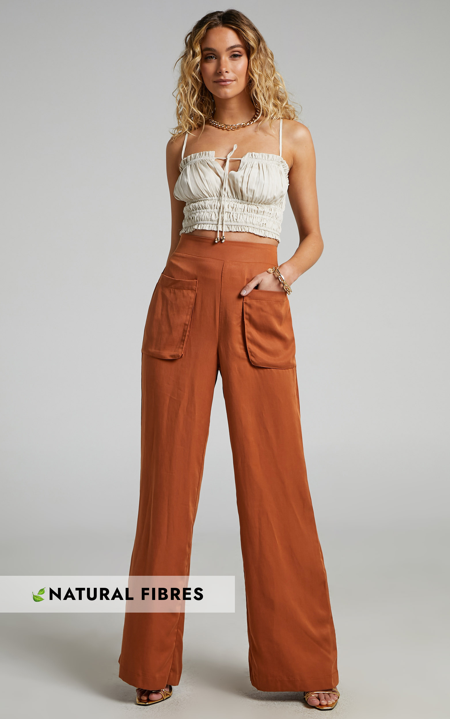 Amalie The Label - Ambroise High Waisted Wide Leg Pants in Earth - 04, BRN1, hi-res image number null