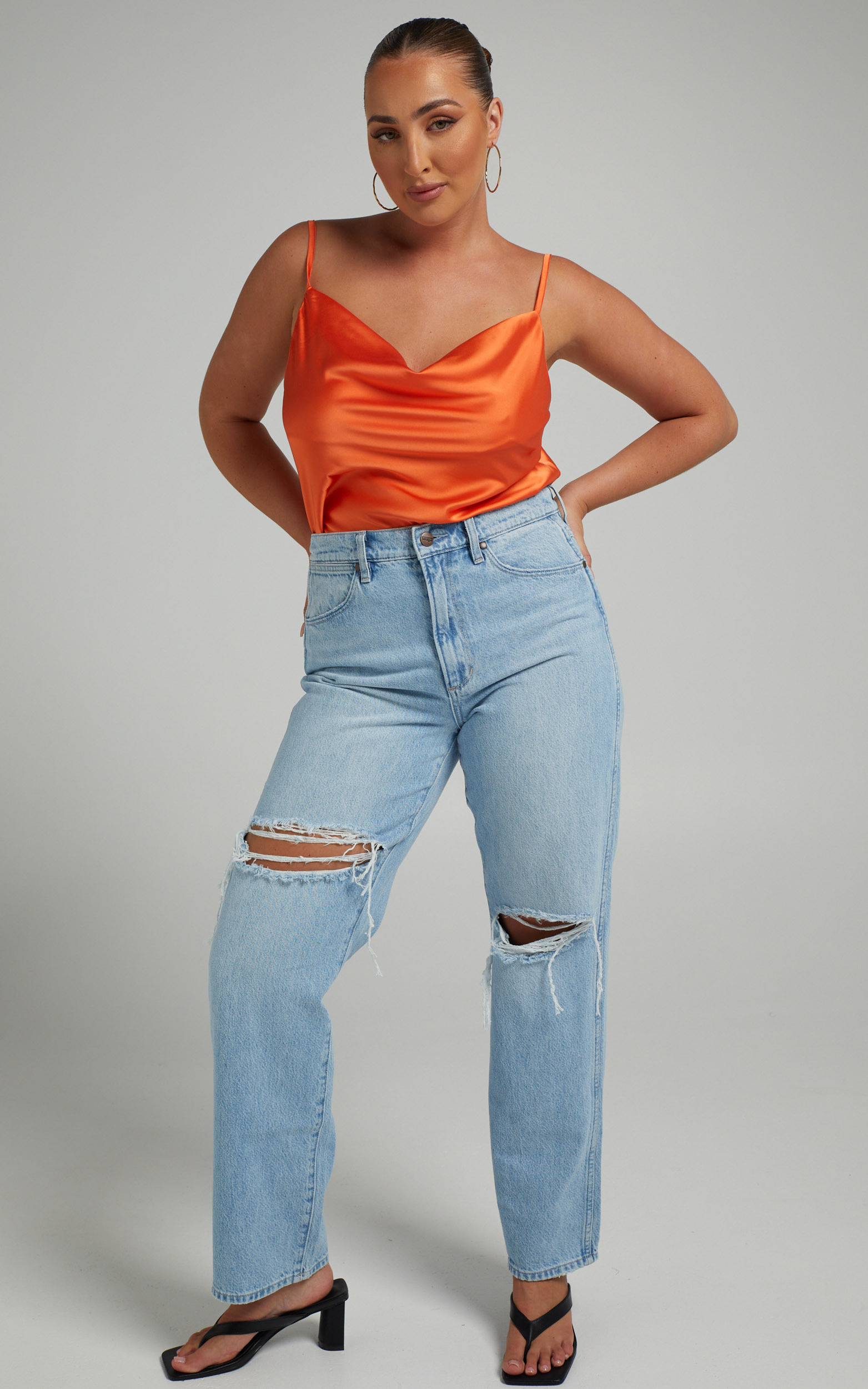 Faunia Straight Line Cowl Neck Top in Orange - 04, ORG3, hi-res image number null