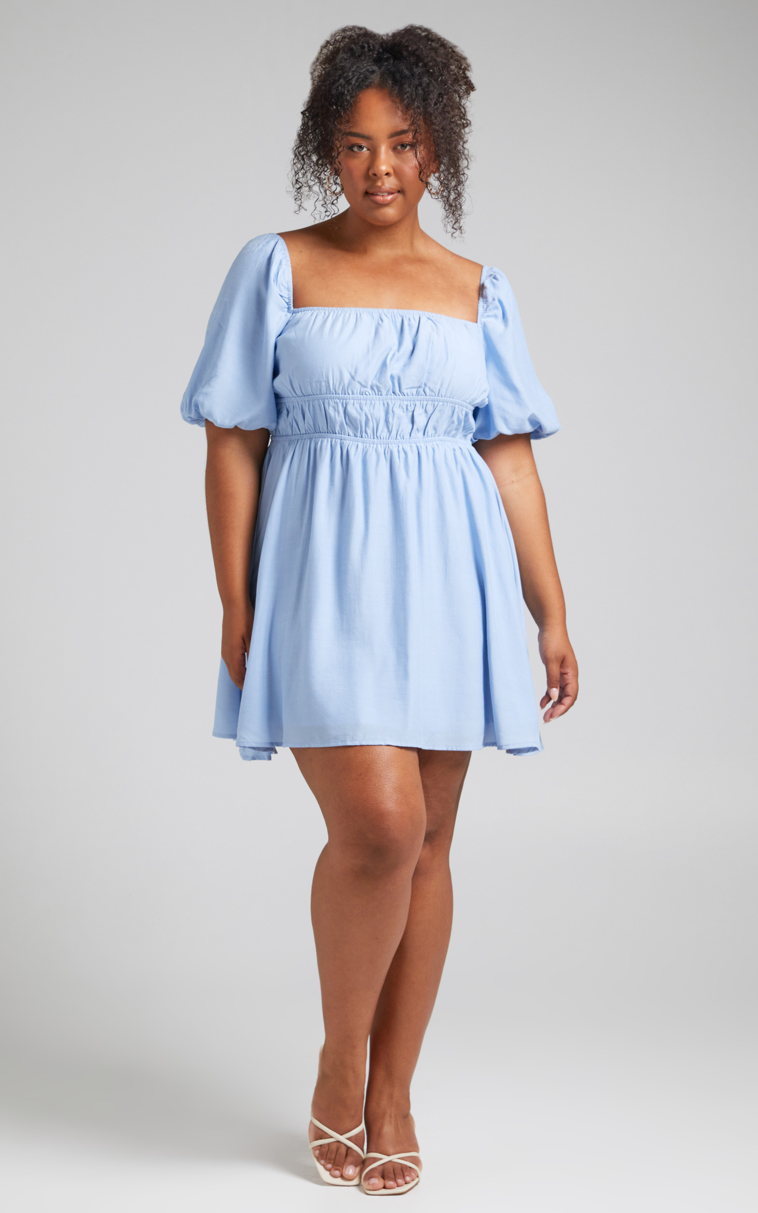 Maretta Stretch Waist Square Neck Mini Dress in Blue - 04, BLU1, hi-res image number null