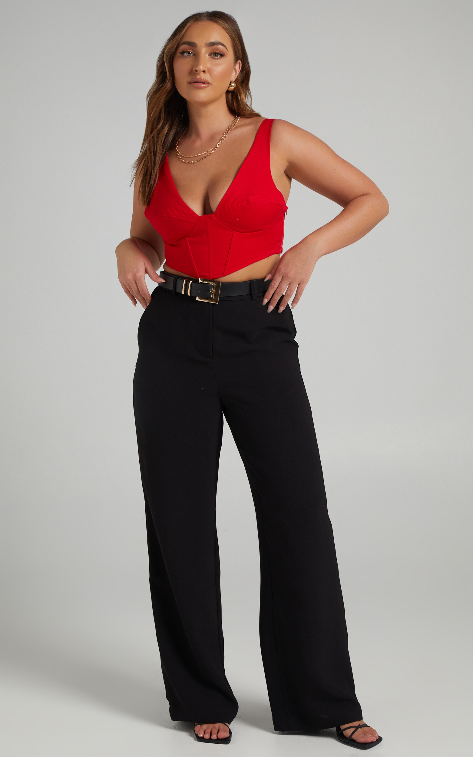 Ohganda V Neck Corset Top in Red - 06, RED1, hi-res image number null