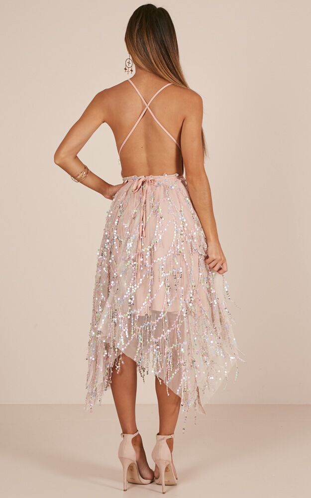 Join The Party Dress In Nude Sequin Showpo