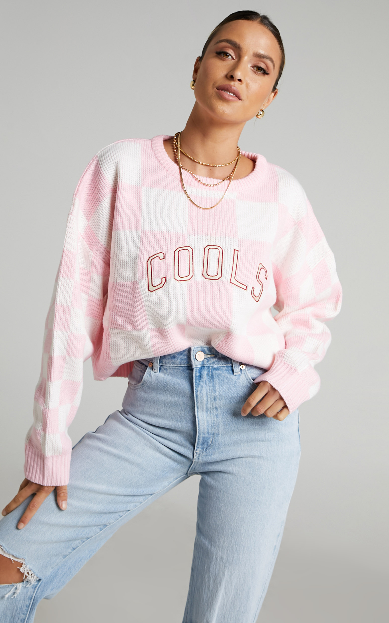 Cools Club - College Knit in Pink Checkerboard - 06, PNK1, hi-res image number null
