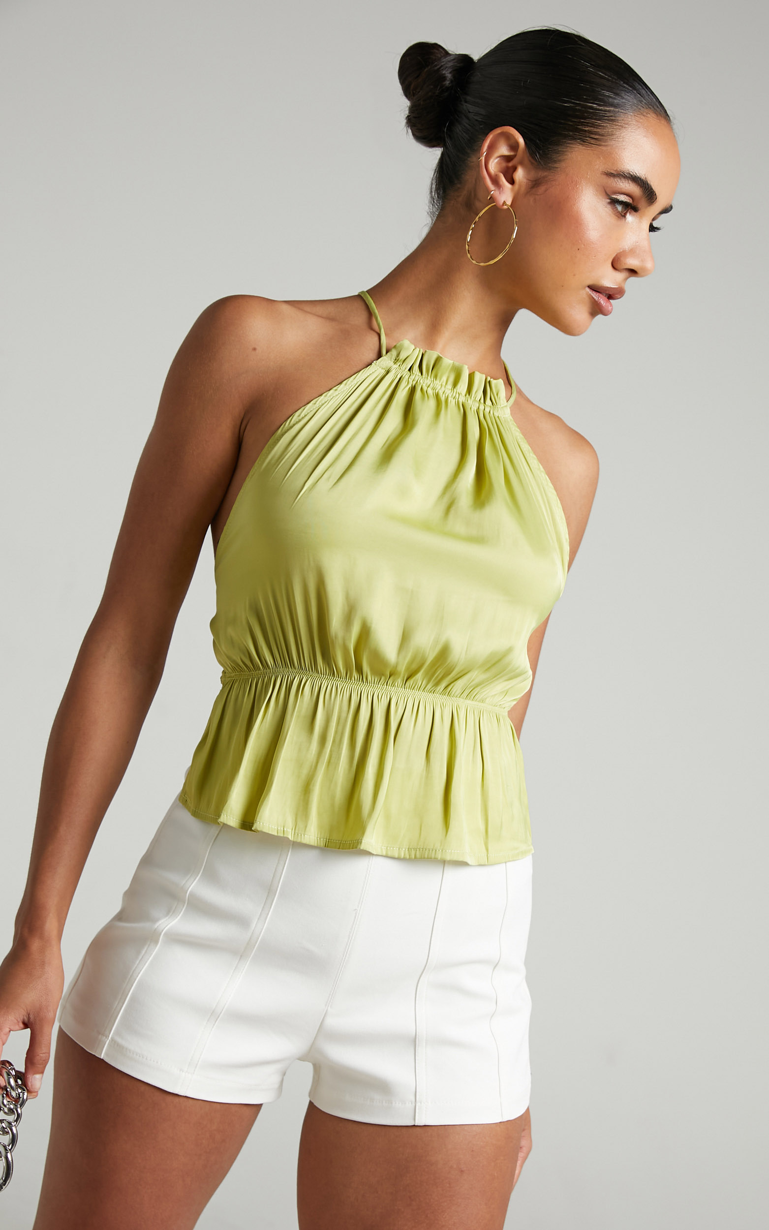 Pamela Peplum Top with Tie Up Back in Lime - 06, GRN1, hi-res image number null