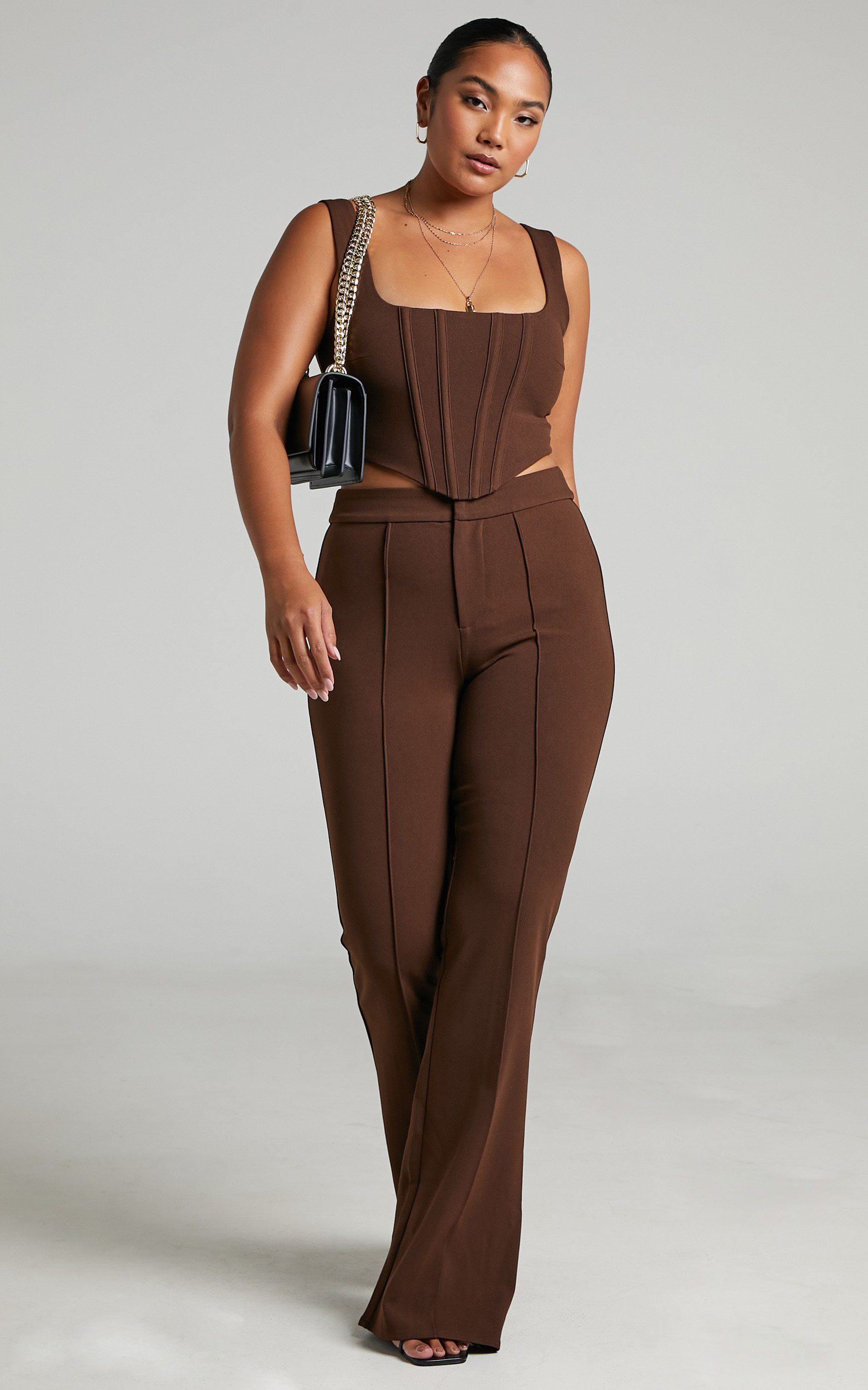 Ritta Corset Top and Pants Two Piece Set in Chocolate - 06, BRN1, hi-res image number null
