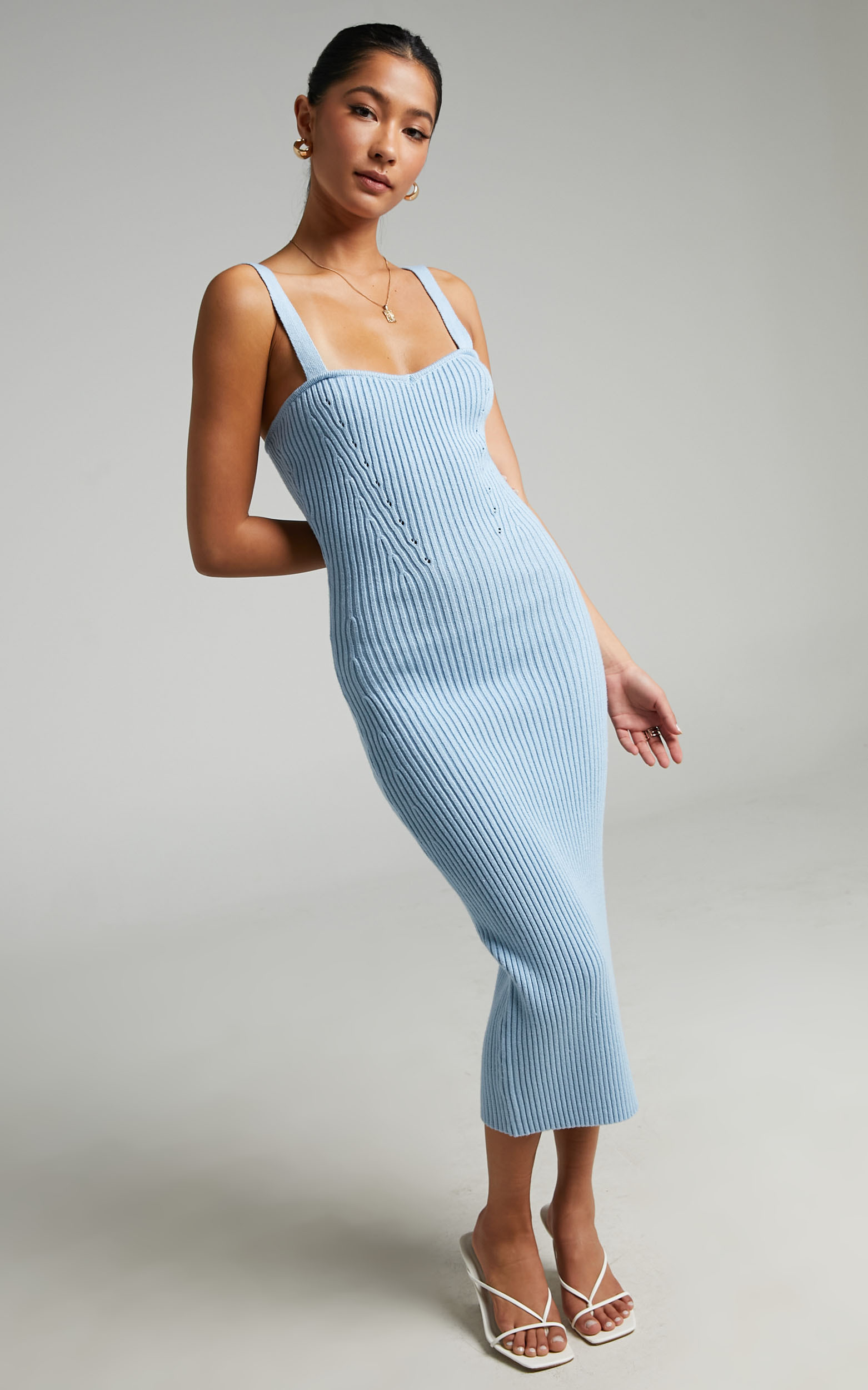 Andera Knit Midi Day Dress in Cornflower Blue - 06, BLU2, hi-res image number null