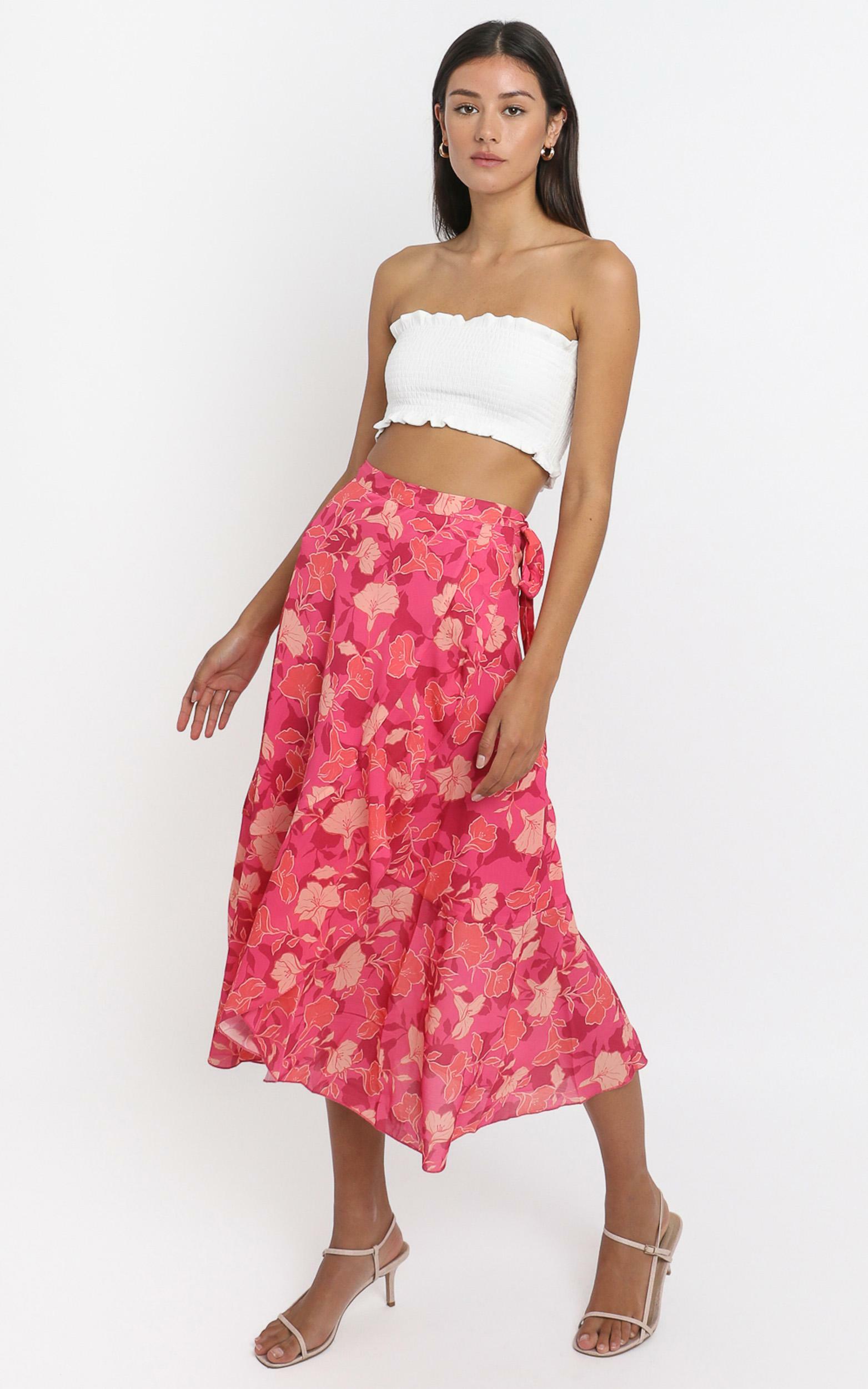 Add To The Mix Midi Skirt In Berry Floral | Showpo