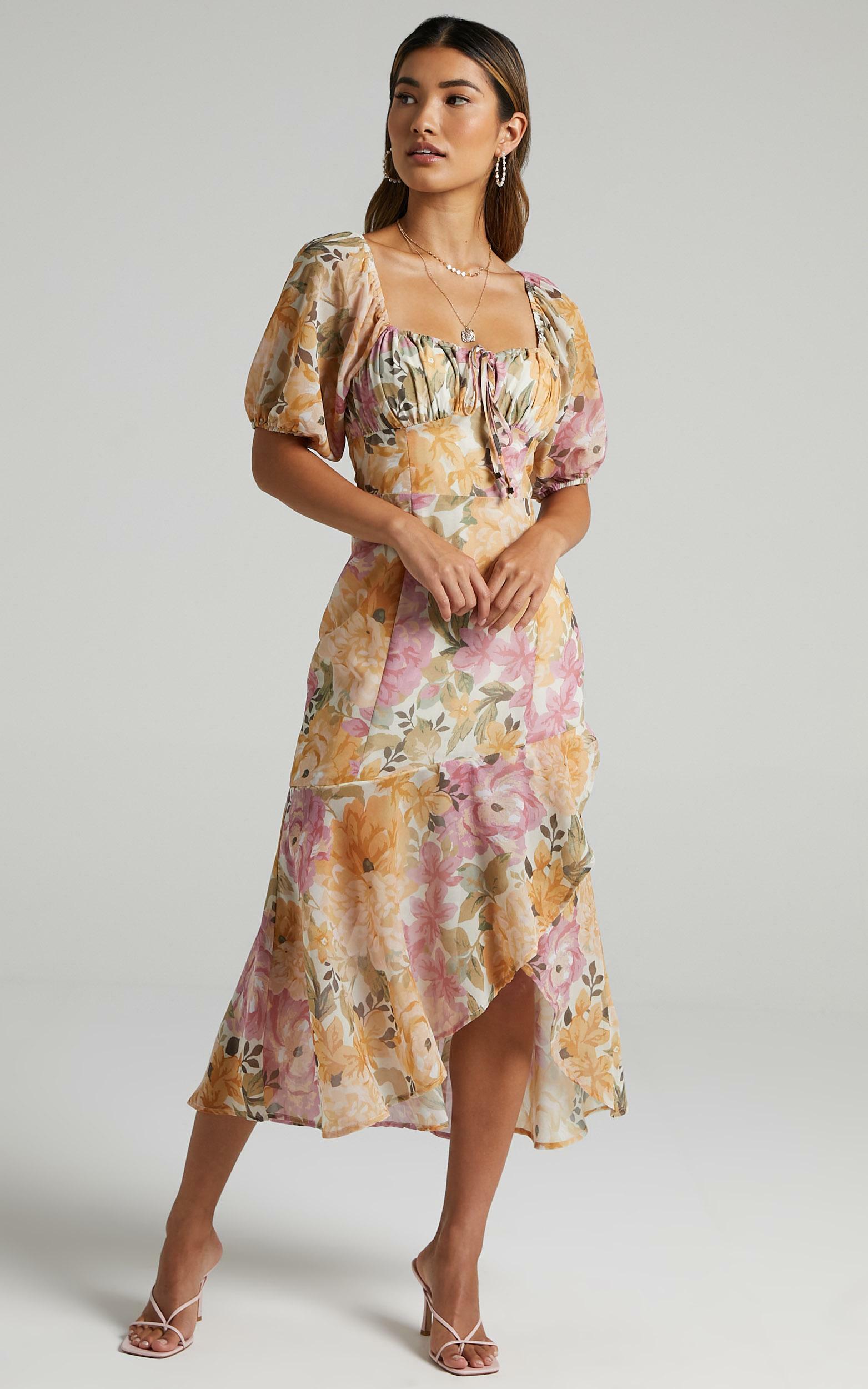 Jasalina Puff Sleeve Midi Dress in Elegant Rose - 06, MLT2, hi-res image number null