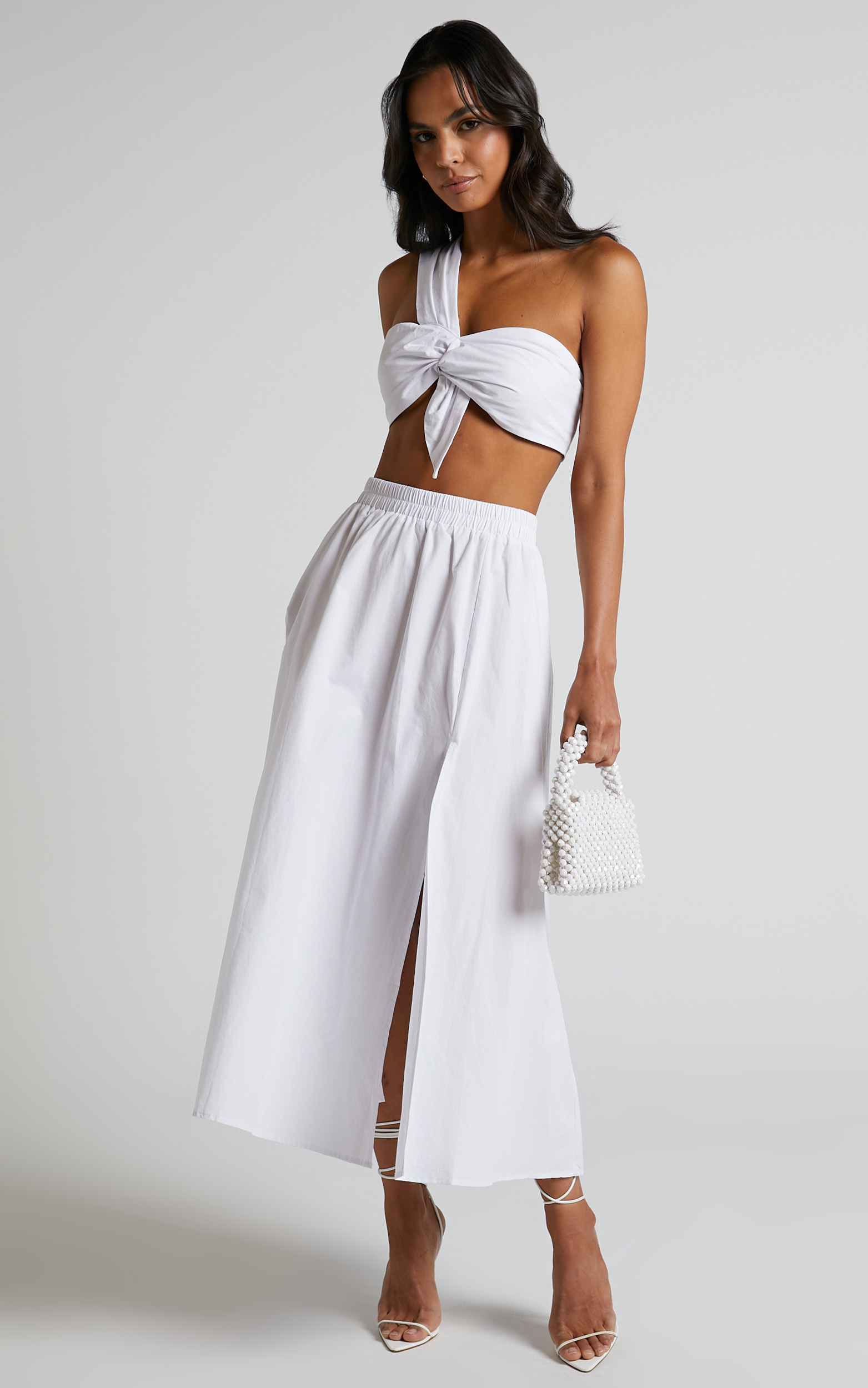 Sula Two Piece Set - One Shoulder Bralette Crop Top and Midi Skirt in ...