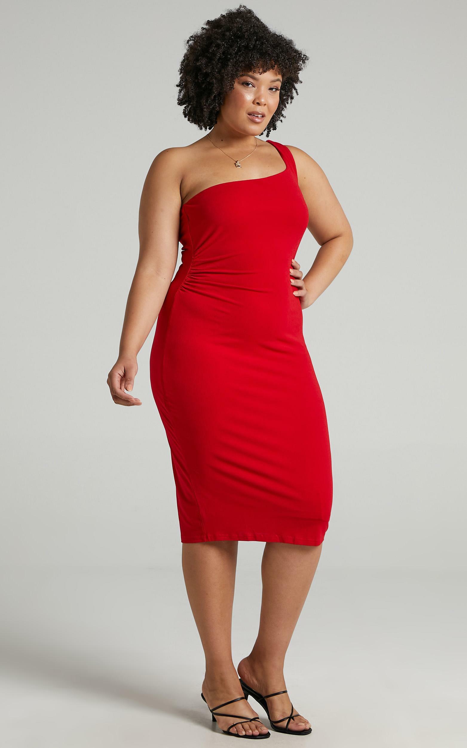 Got Me Looking One Shoulder Bodycon Midi Dress in Red - 20, RED7, hi-res image number null