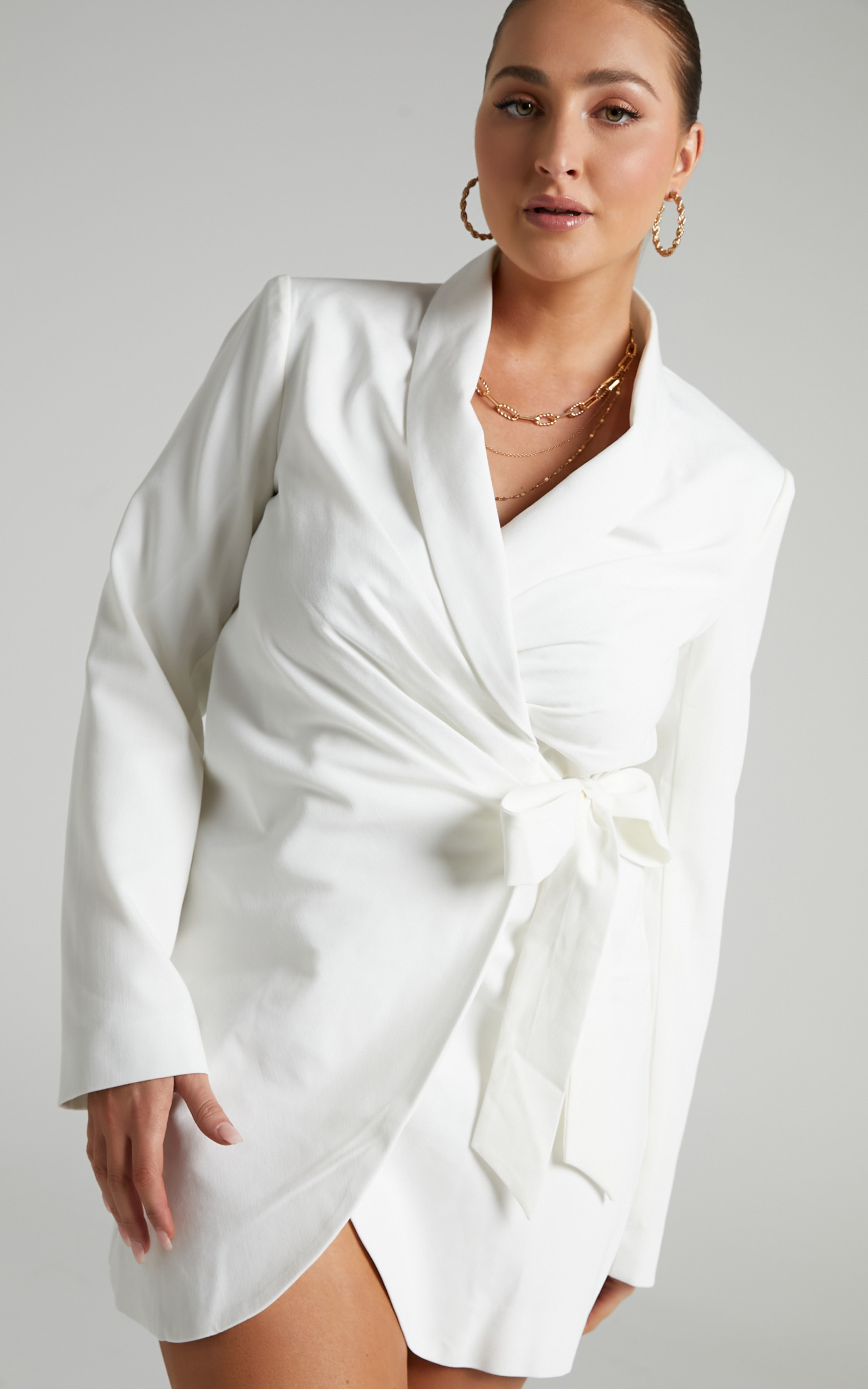 Rosia Wrap Style Blazer Dress in White | Showpo USA