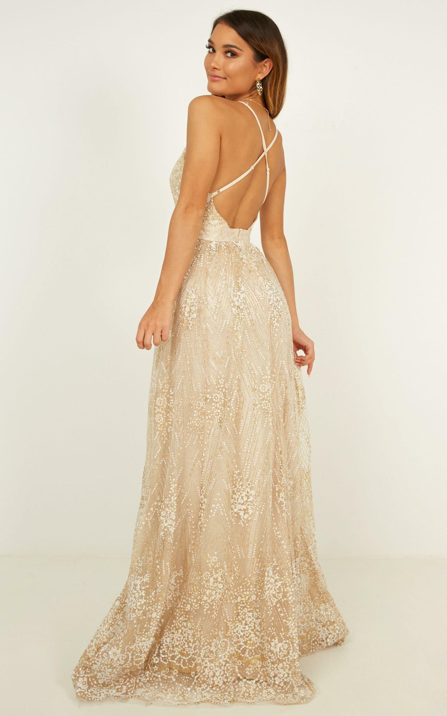 Her Crystal Eyes Maxi Dress in Gold Glitter Tulle - 12, GLD1, hi-res image number null