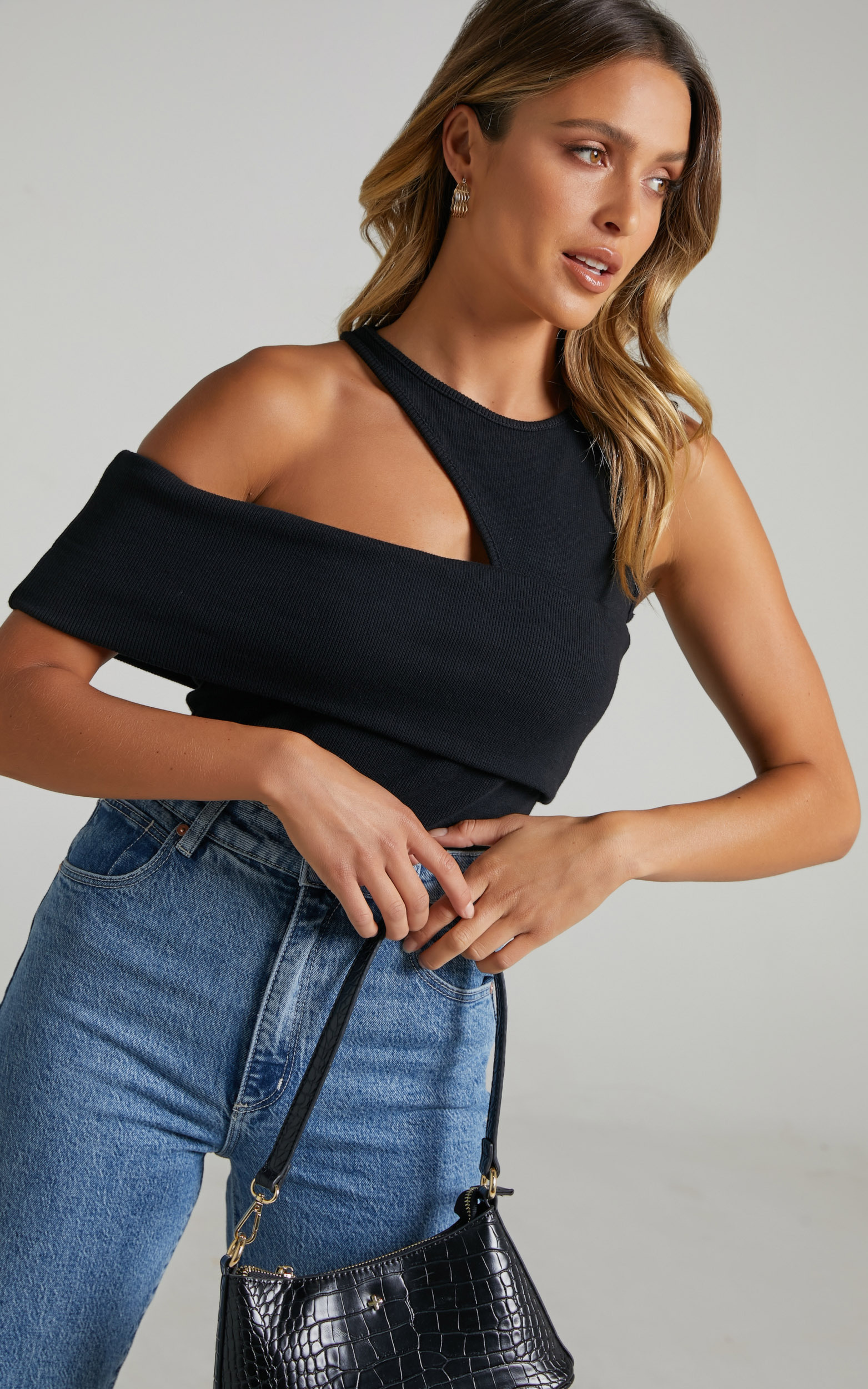 Lilah Asymmetric Cut Out Top in Black - 06, BLK1, hi-res image number null