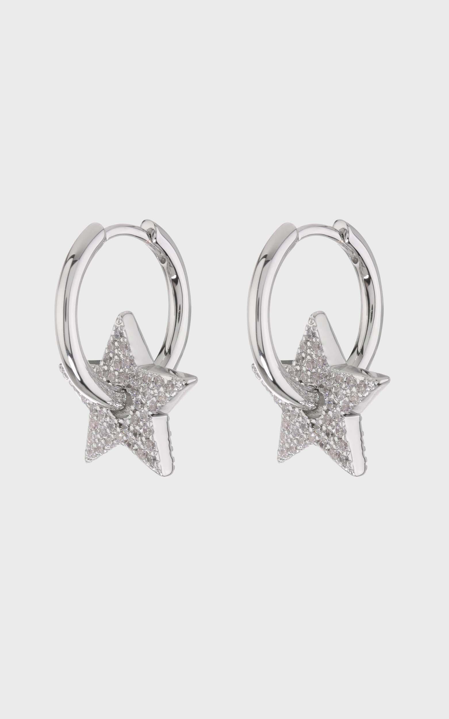 Luv AJ - Pave Star Charm Hoops in Silver, , hi-res image number null