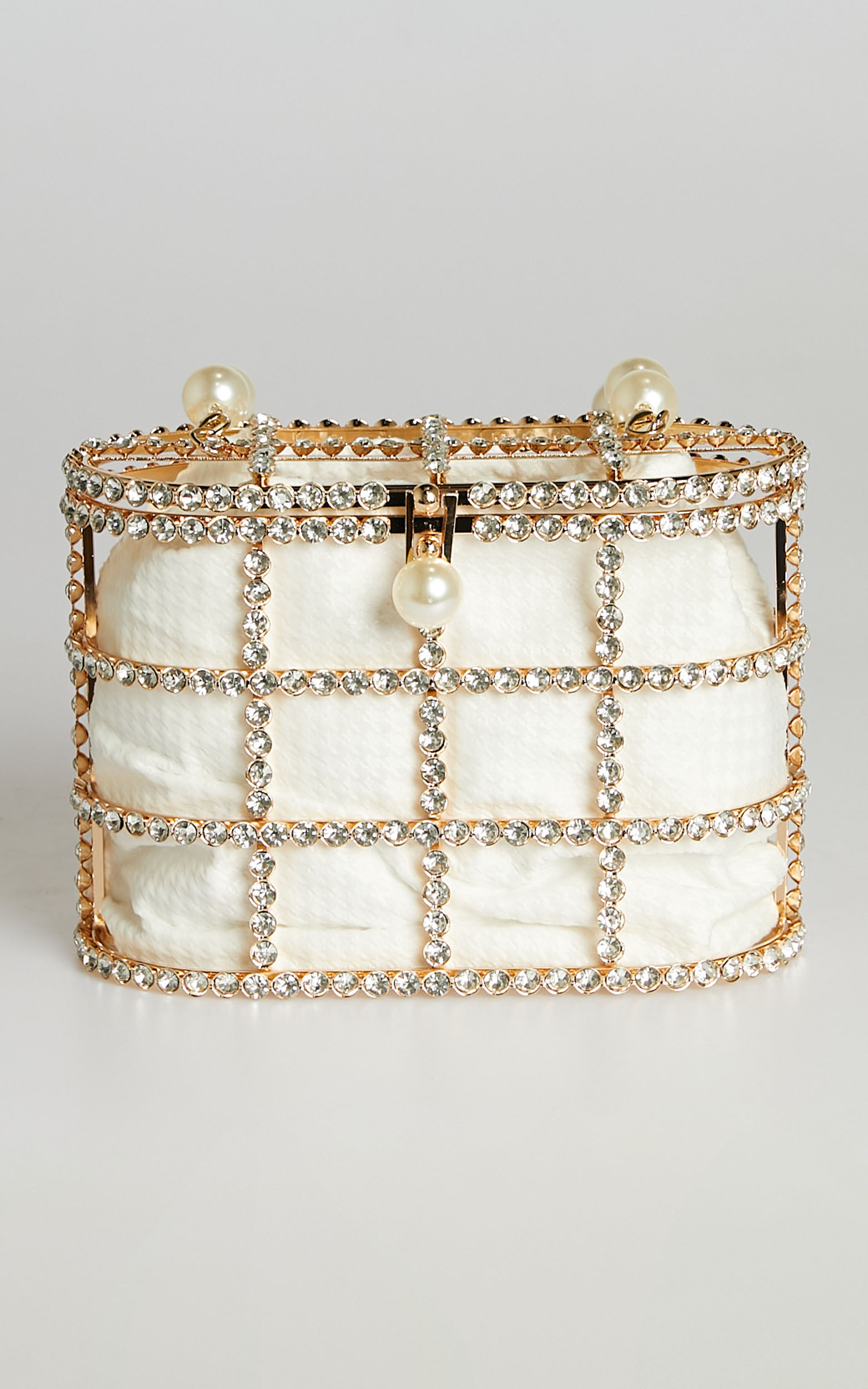 Vyomini Pearl Handle Gold Cage Clutch Bag in Pearl - NoSize, PRL1, hi-res image number null