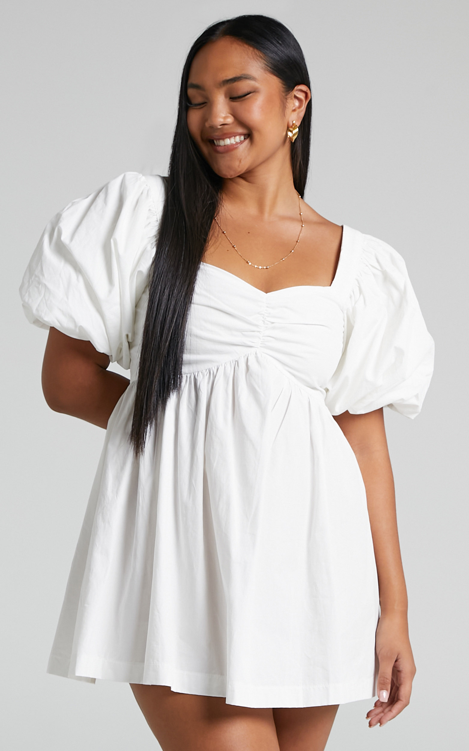 Vashti Puff Sleeve Mini Dress in Off White - 04, WHT1, hi-res image number null