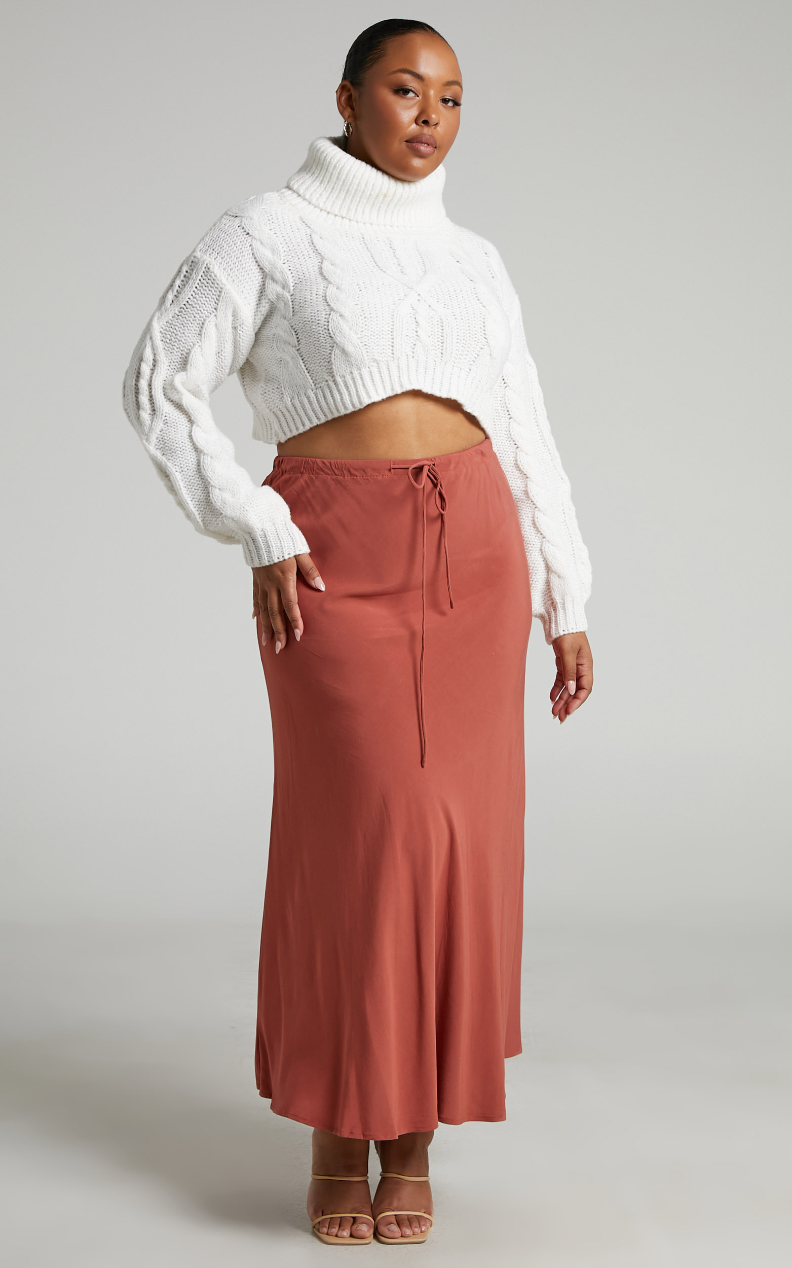 Devina Bias Cut Midi Skirt in Clay - 06, BRN1, hi-res image number null