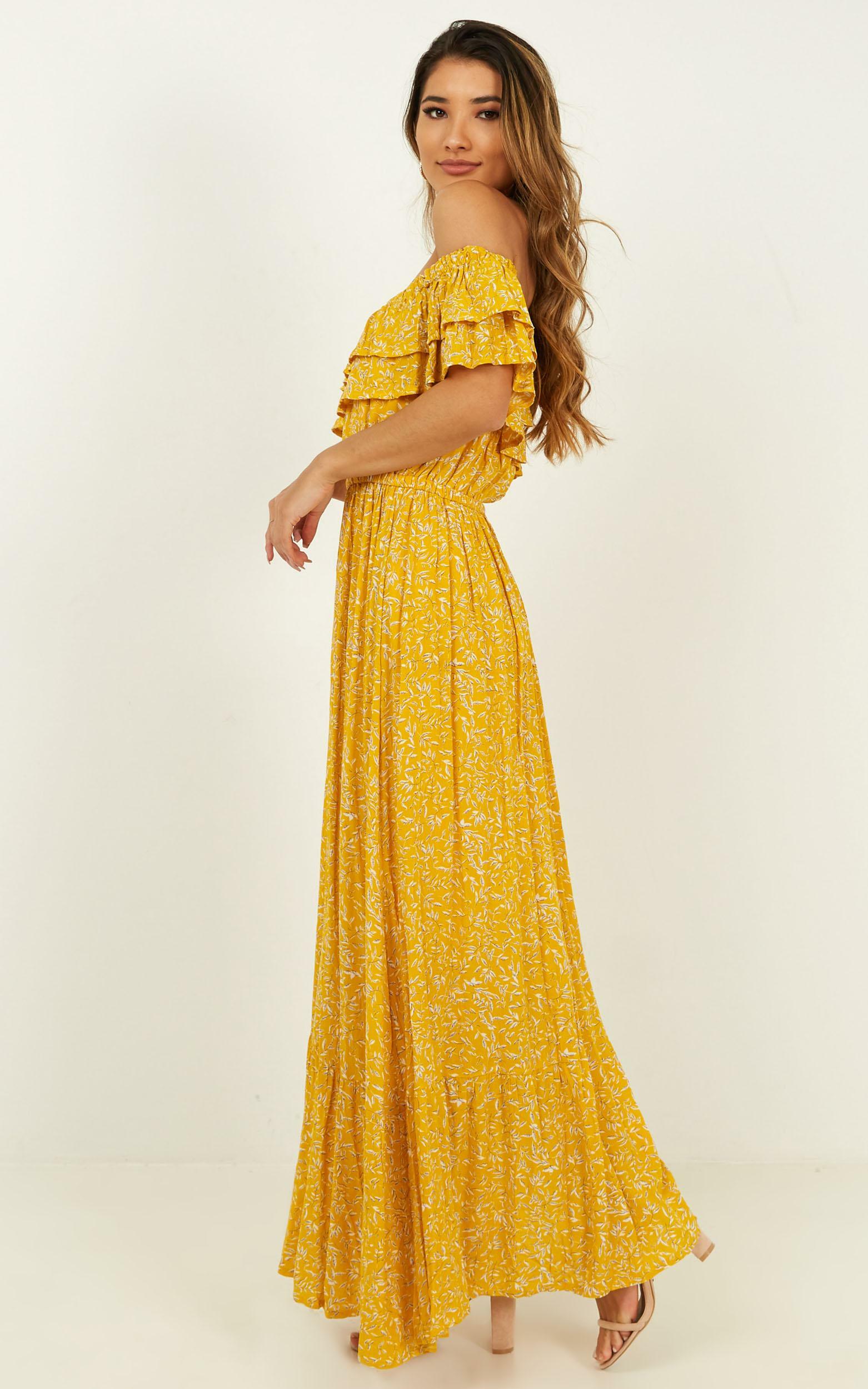 Notre Dame Off Shoulder Maxi Dress in Yellow Floral - 20, YEL5, hi-res image number null