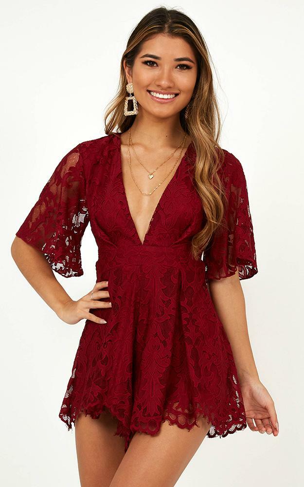 Break the Bar playsuit in wine lace - 12, WNE6, hi-res image number null