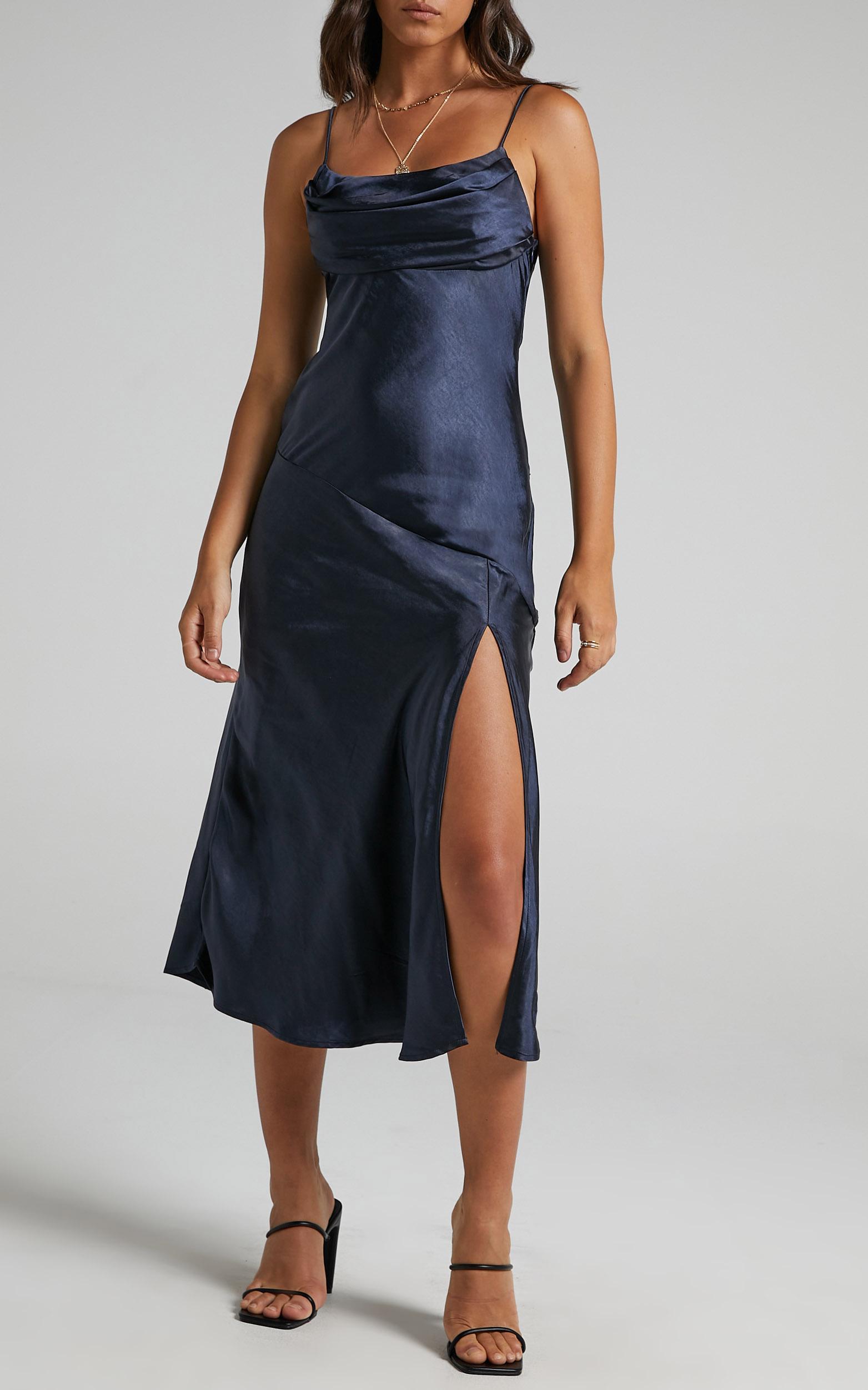 Monica Dress in Navy Satin - 06, NVY1, hi-res image number null