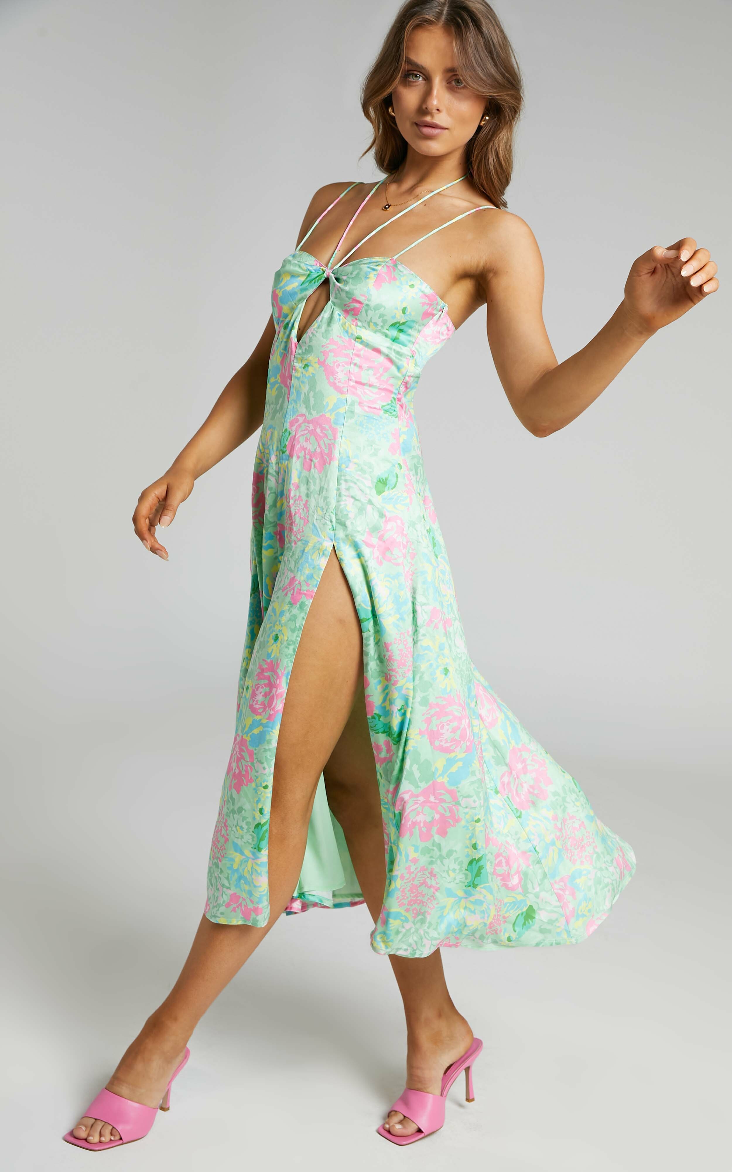 Lousine Halter Neckline Midi Dress in Neon Dreamer - 06, MLT1, hi-res image number null