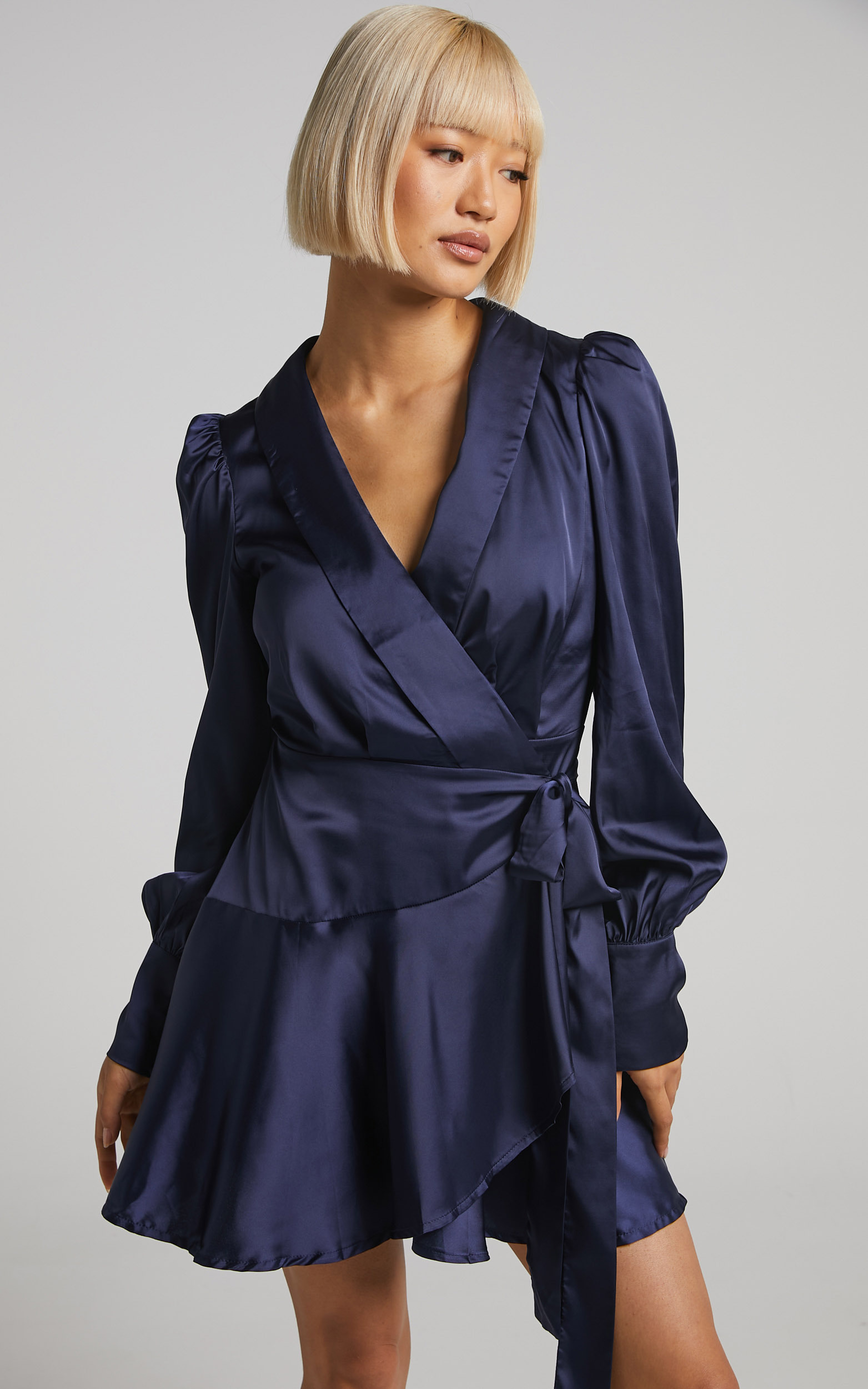 Breeana Wrap Mini Dress in Navy - 04, NVY1, hi-res image number null